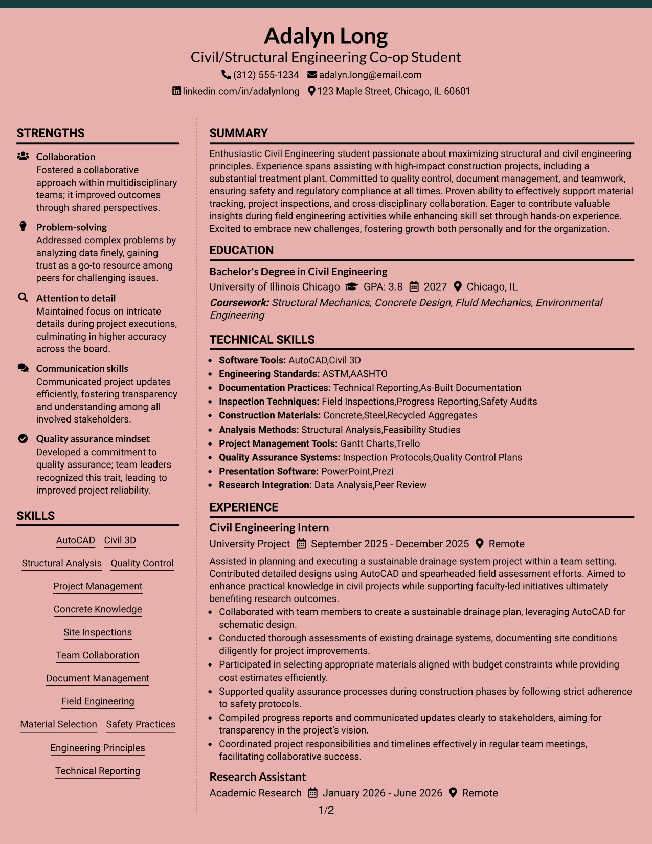 Resume Example Page 1