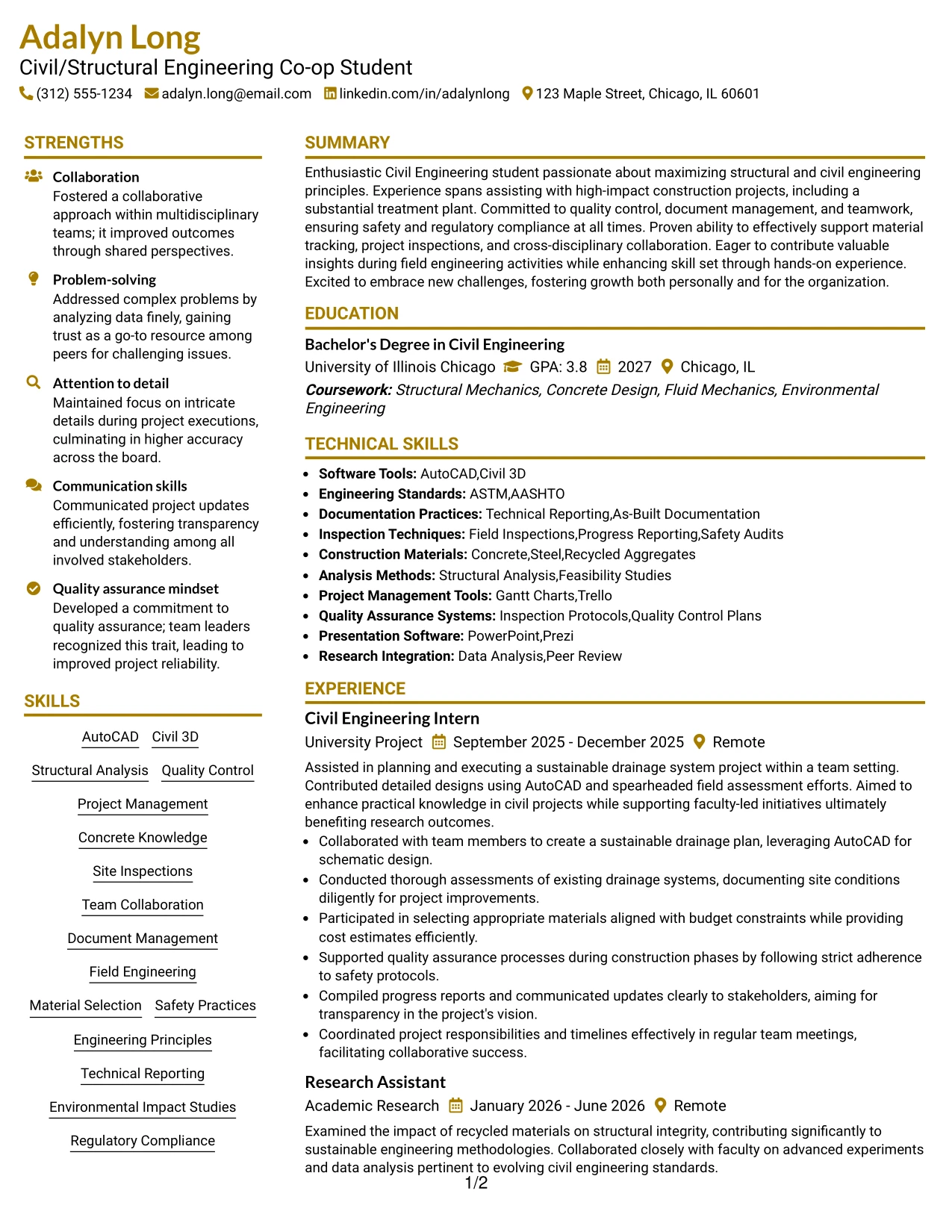 Resume Example Page 1