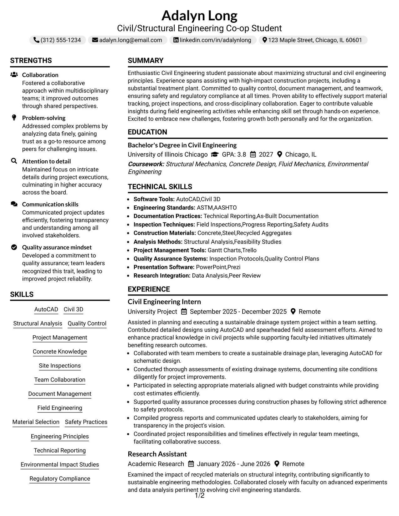 Resume Example Page 1