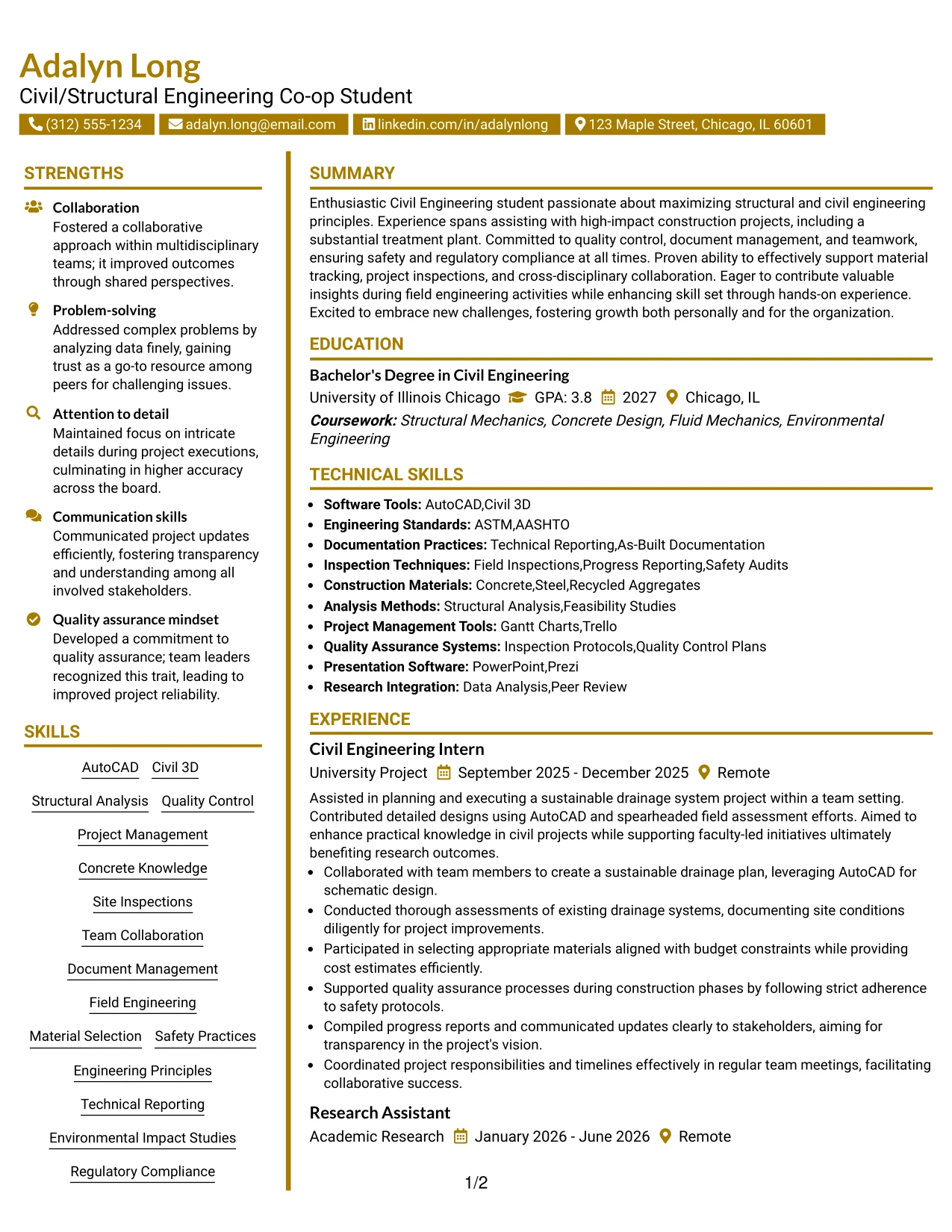 Resume Example Page 1