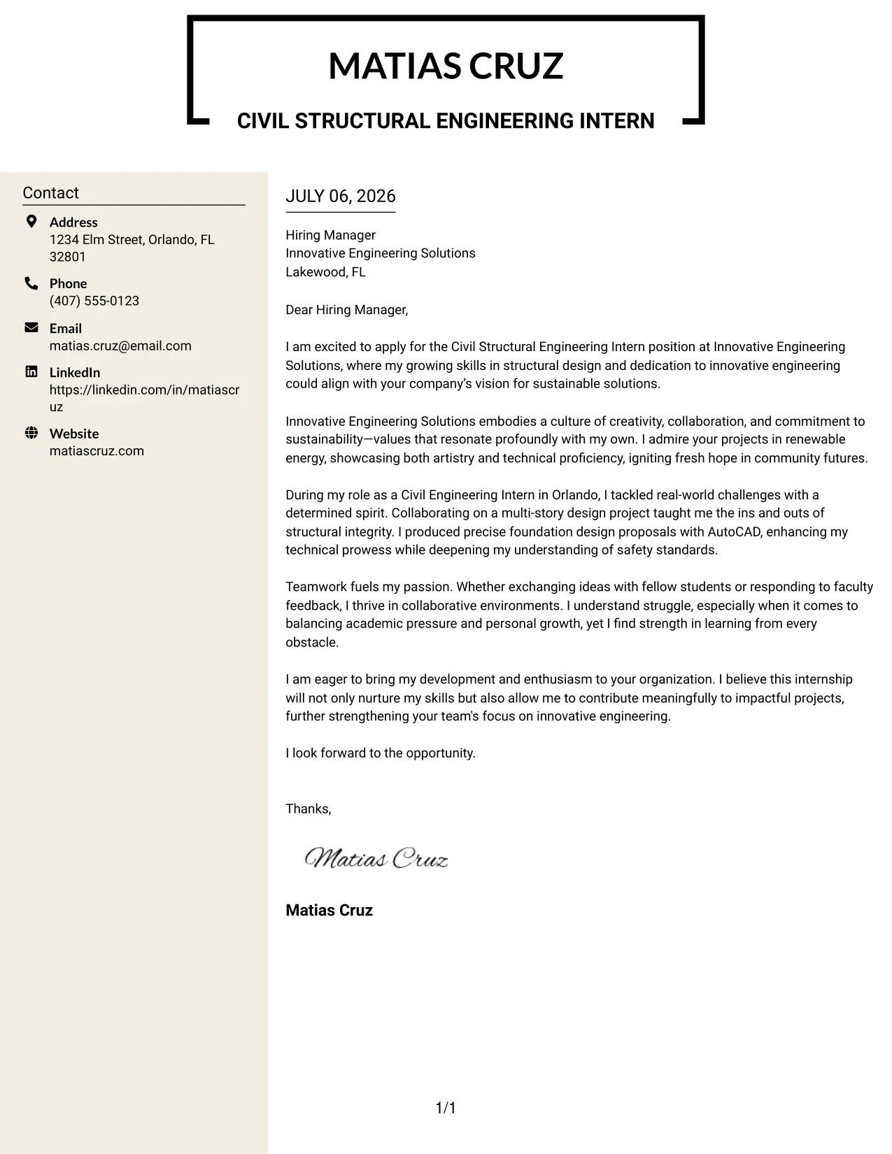 Resume Example Page 1