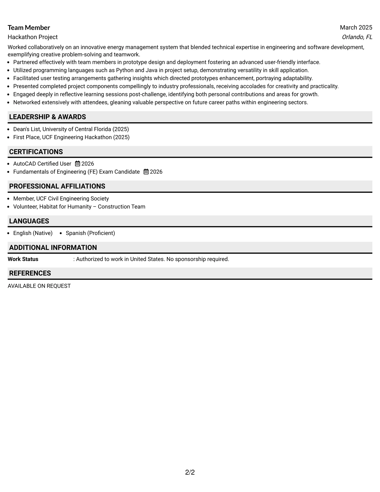 Resume Example Page 2