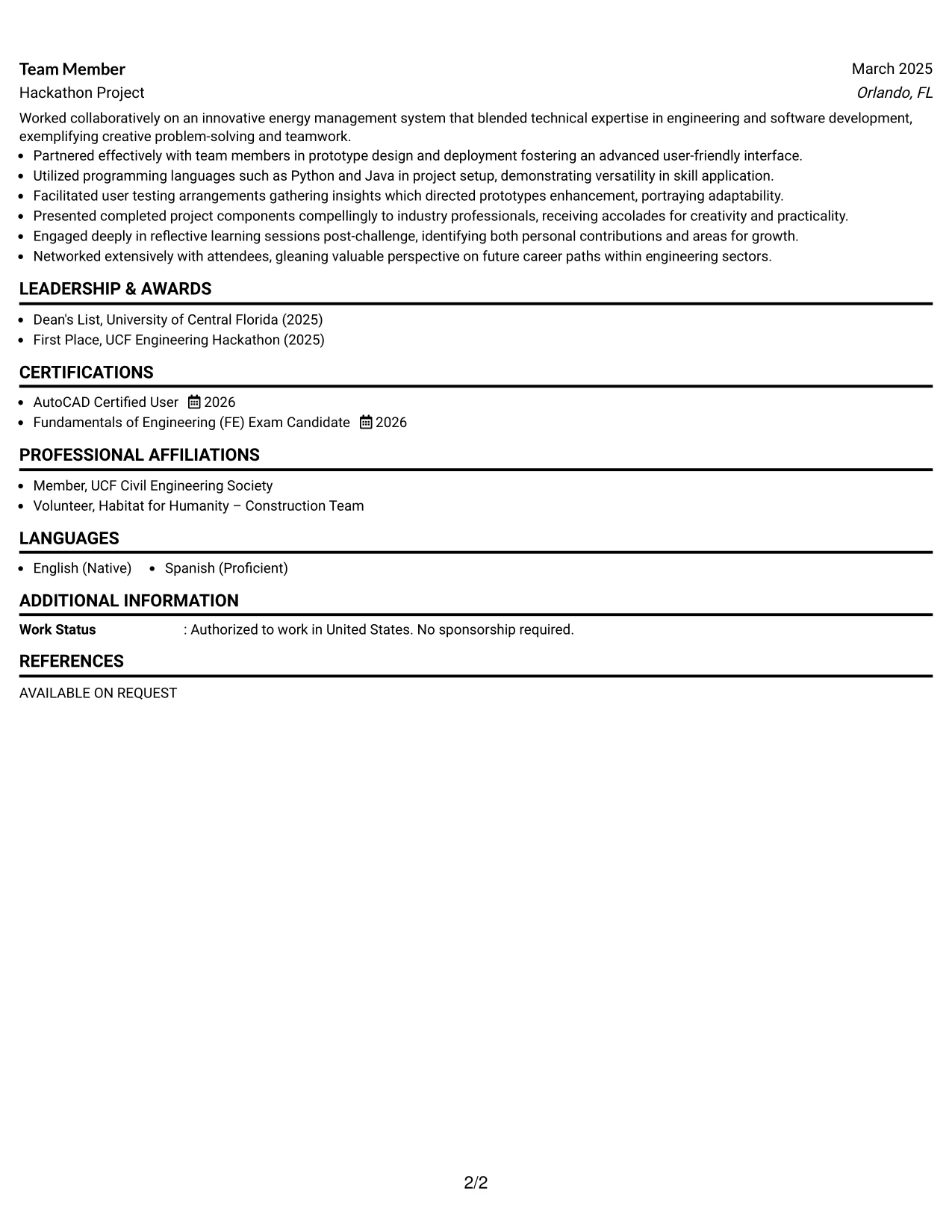 Resume Example Page 2
