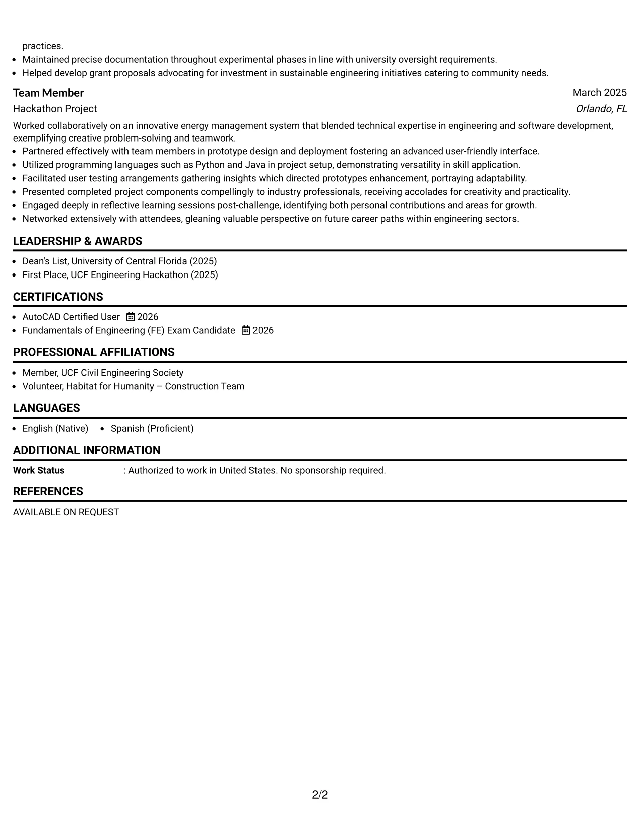 Resume Example Page 2