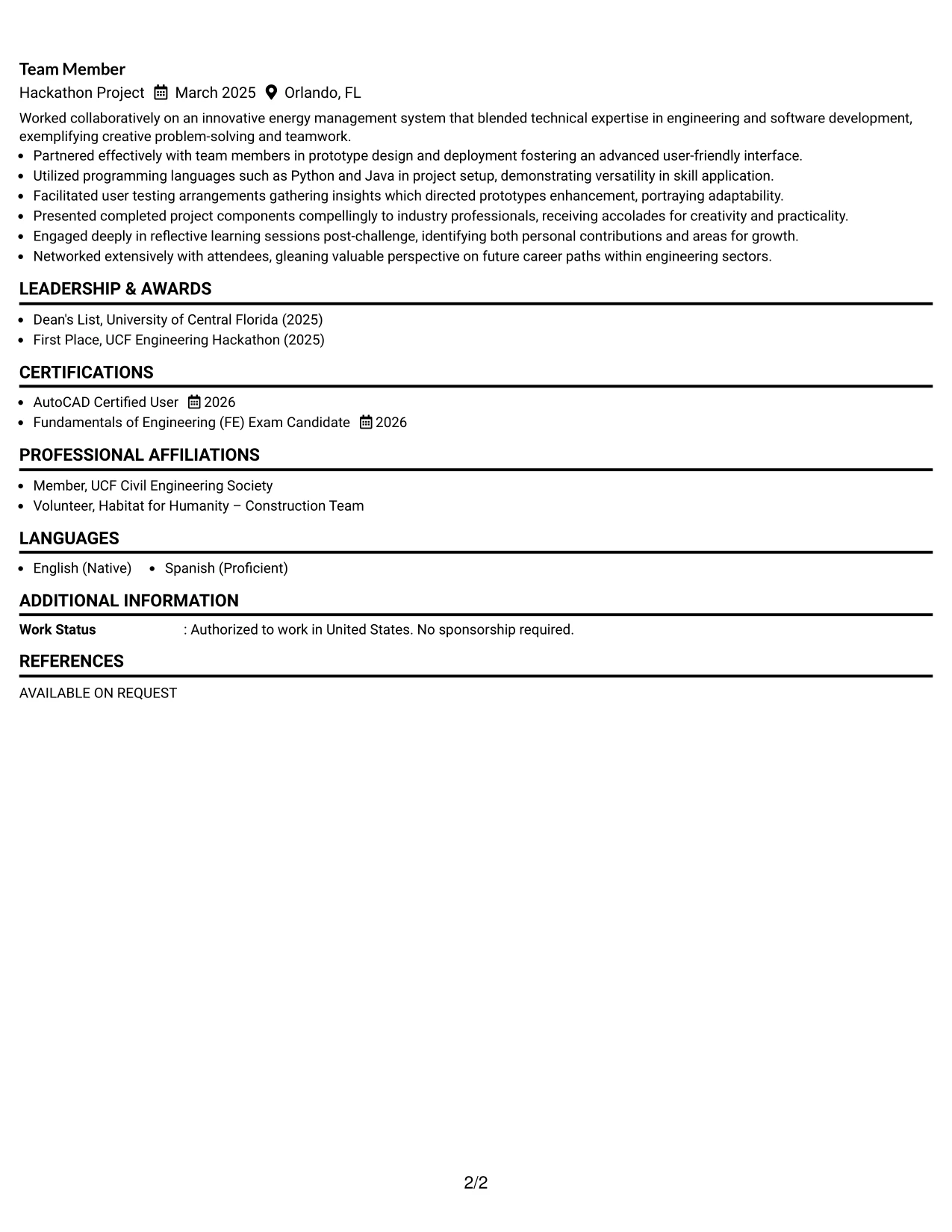 Resume Example Page 2