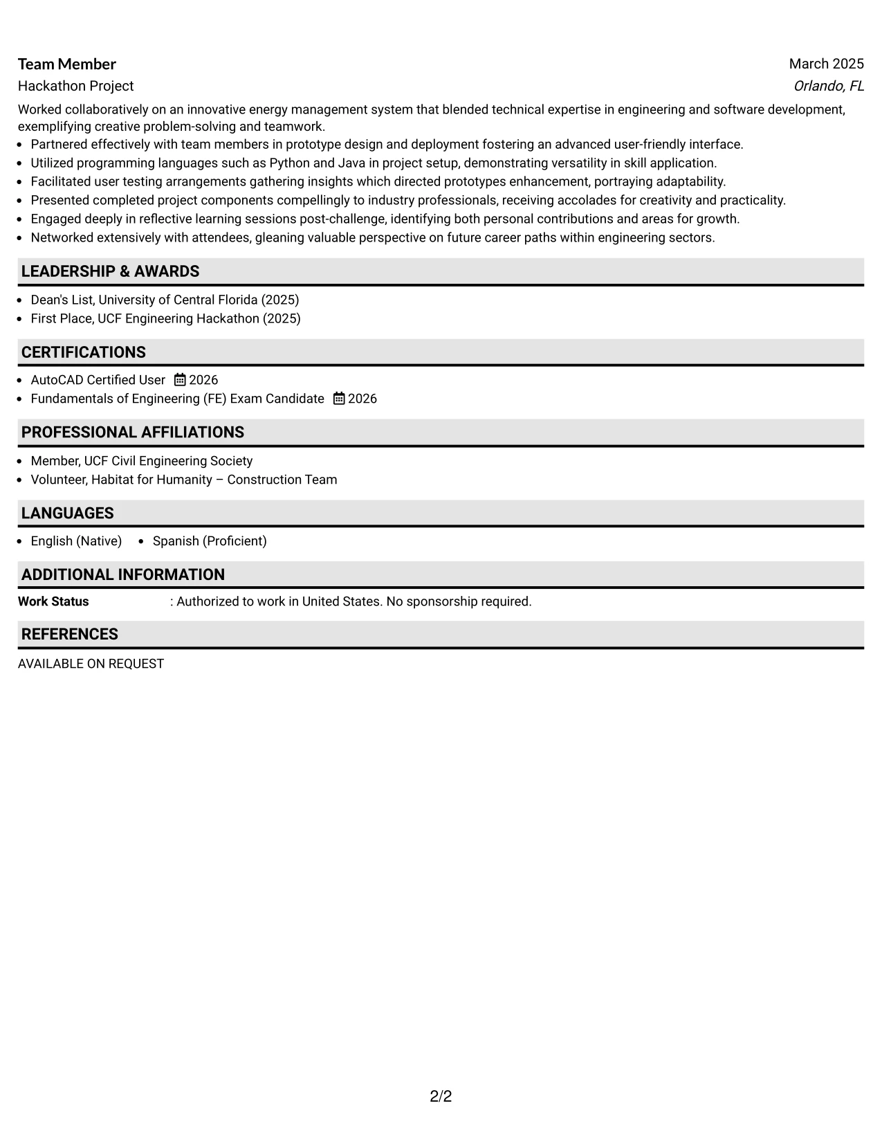 Resume Example Page 2