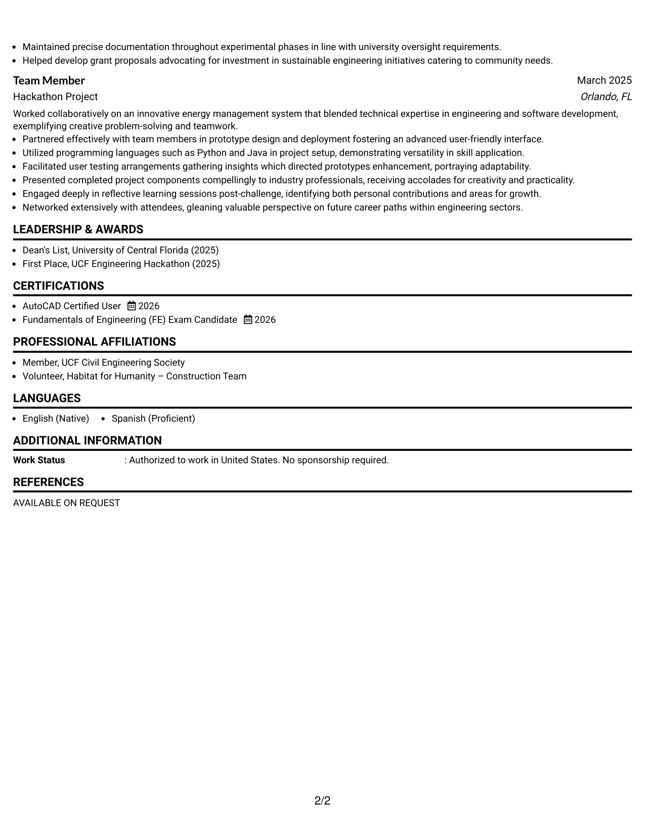 Resume Example Page 2