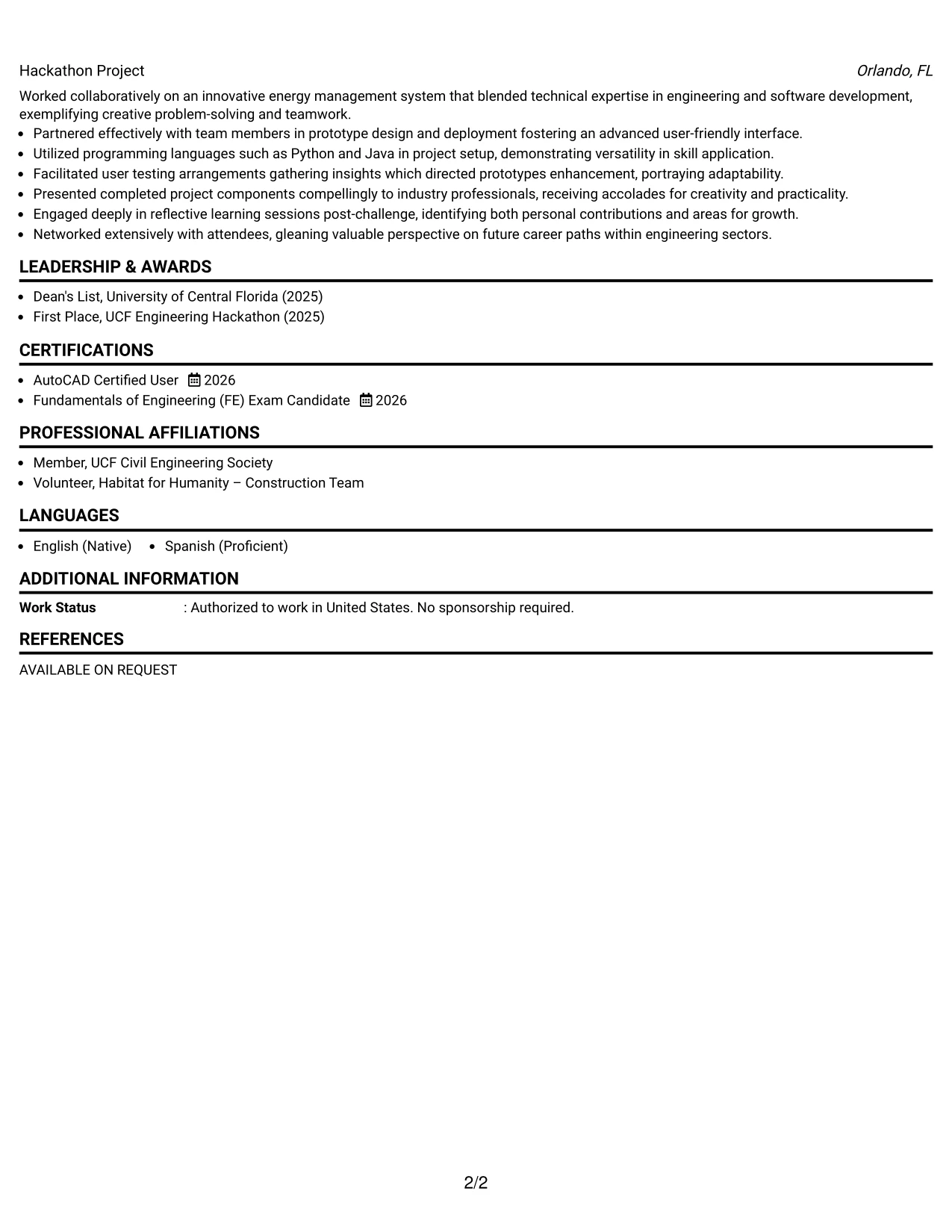 Resume Example Page 2