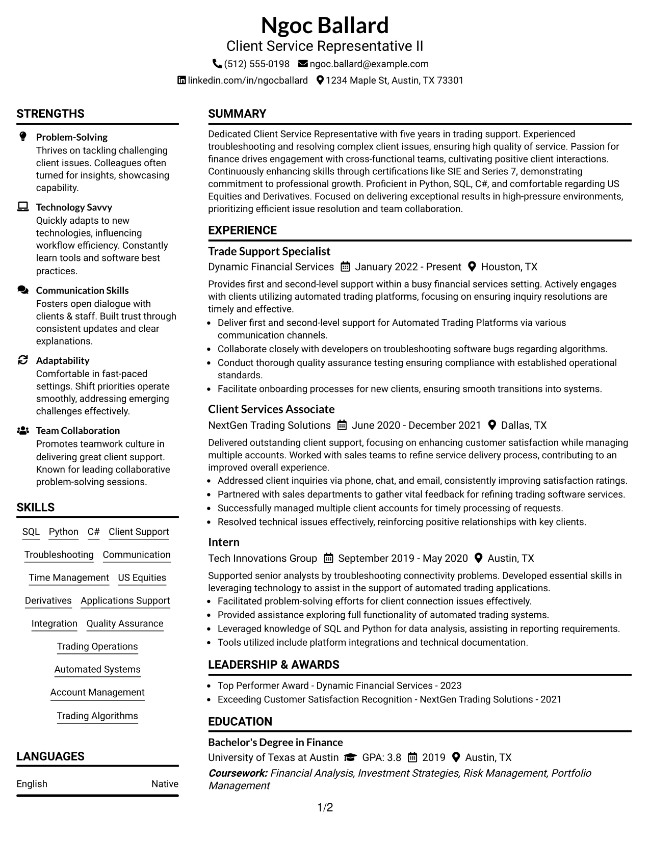 Resume Example Page 1