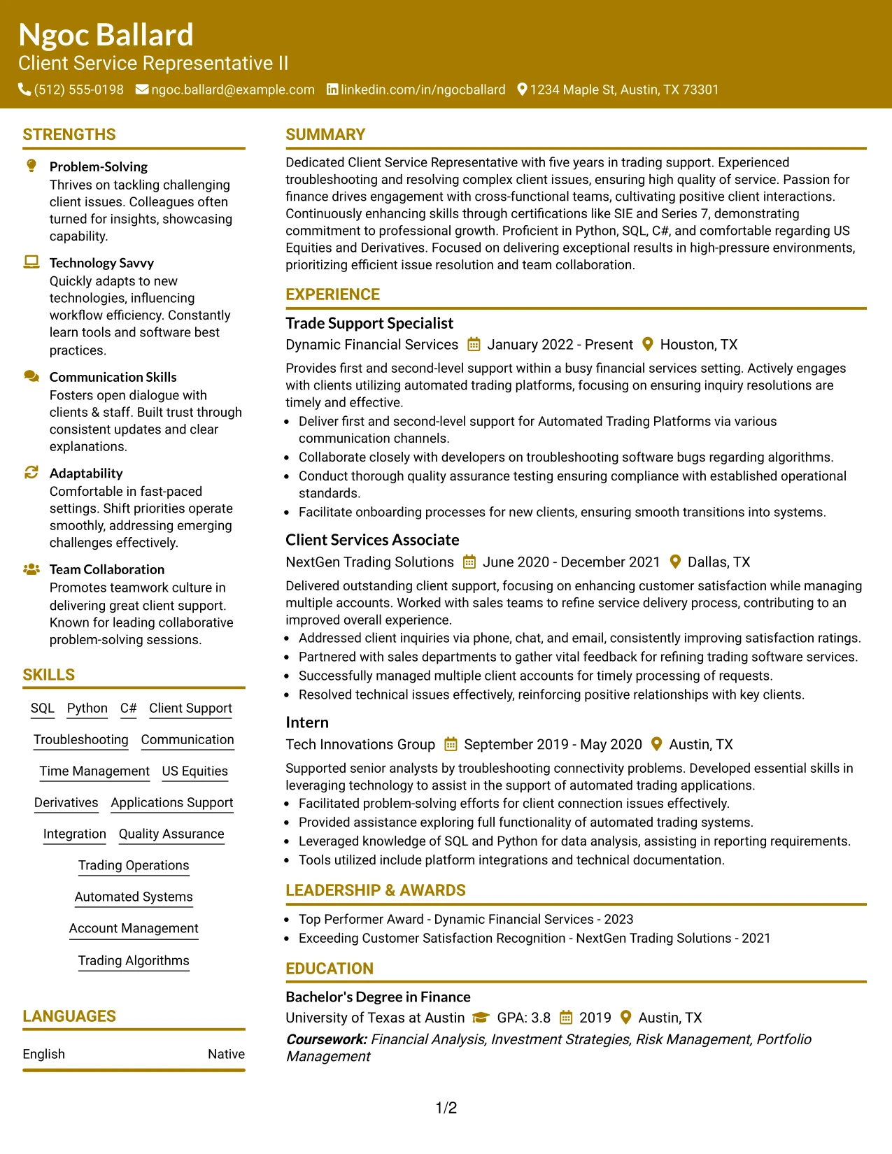 Resume Example Page 1