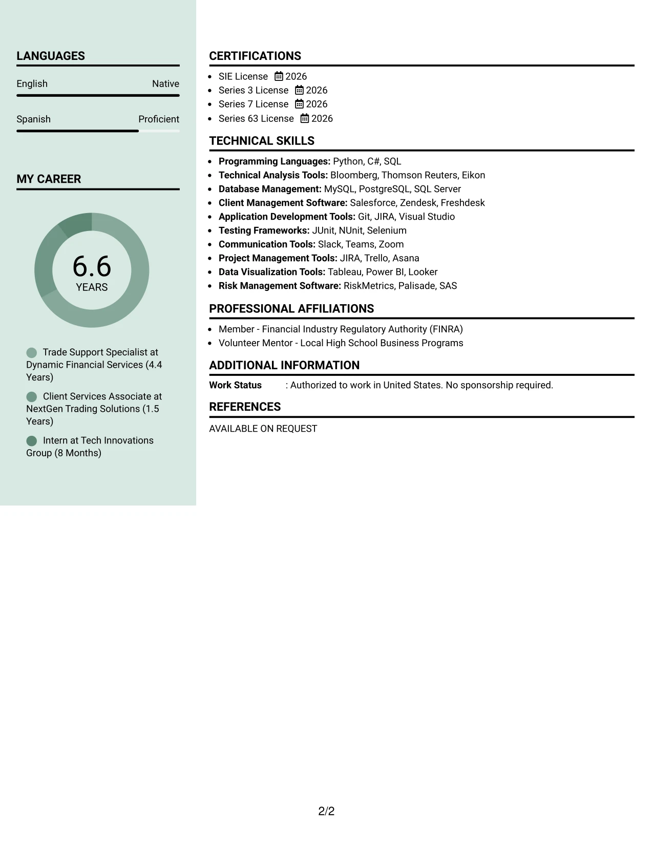 Resume Example Page 2