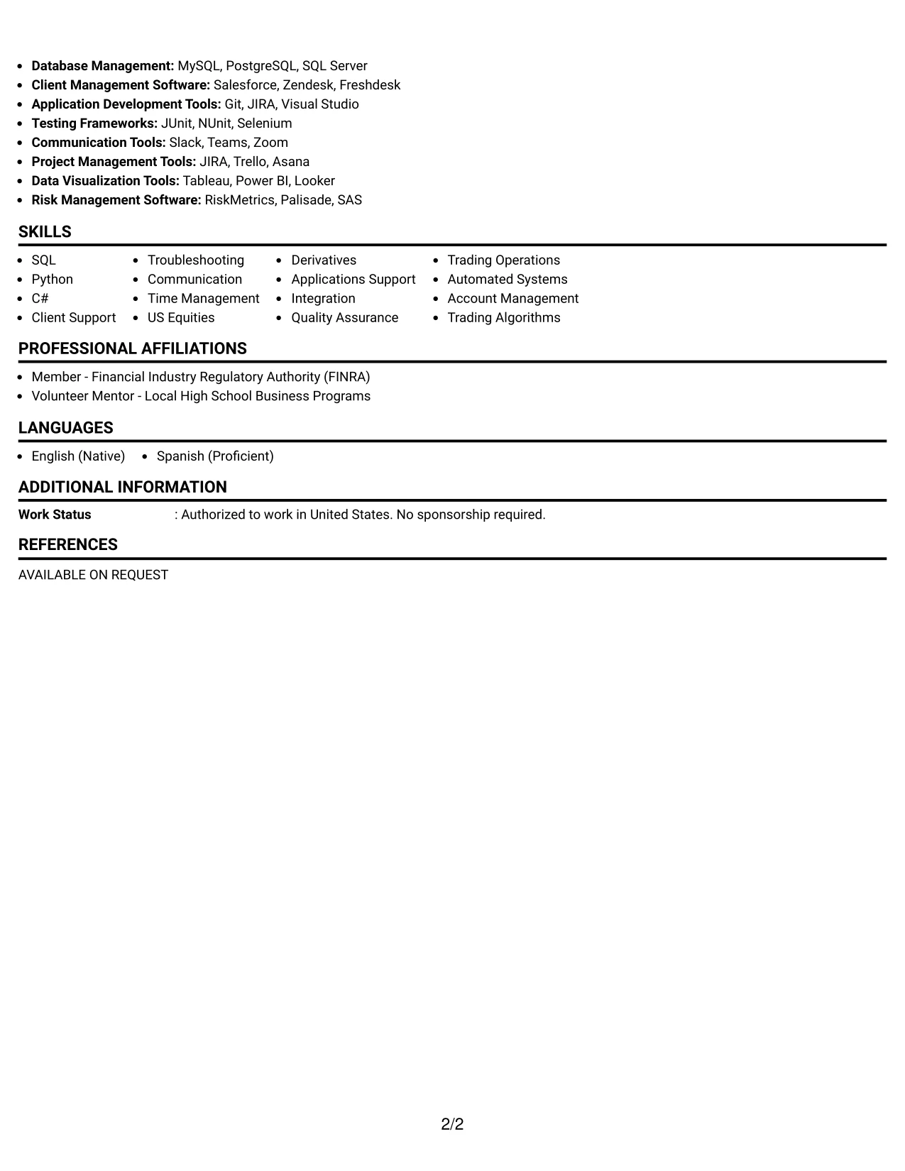 Resume Example Page 2