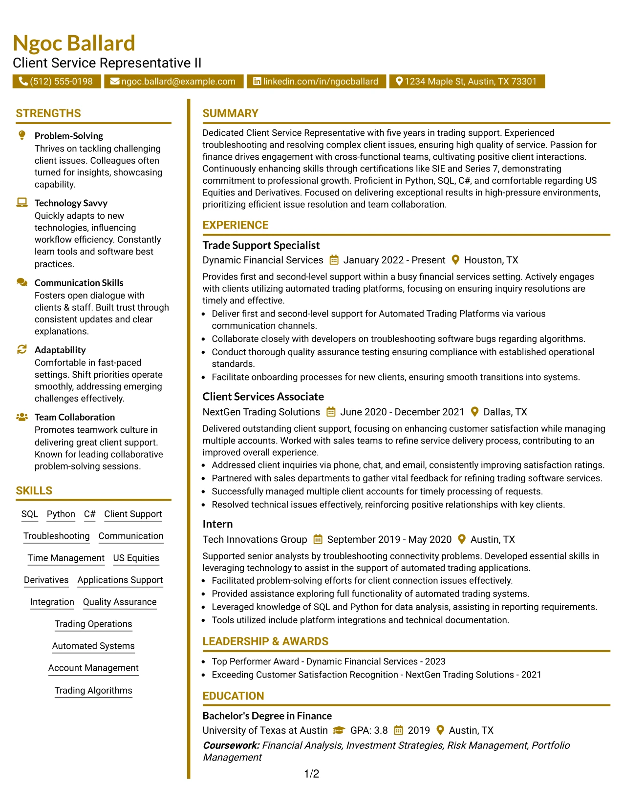 Resume Example Page 1