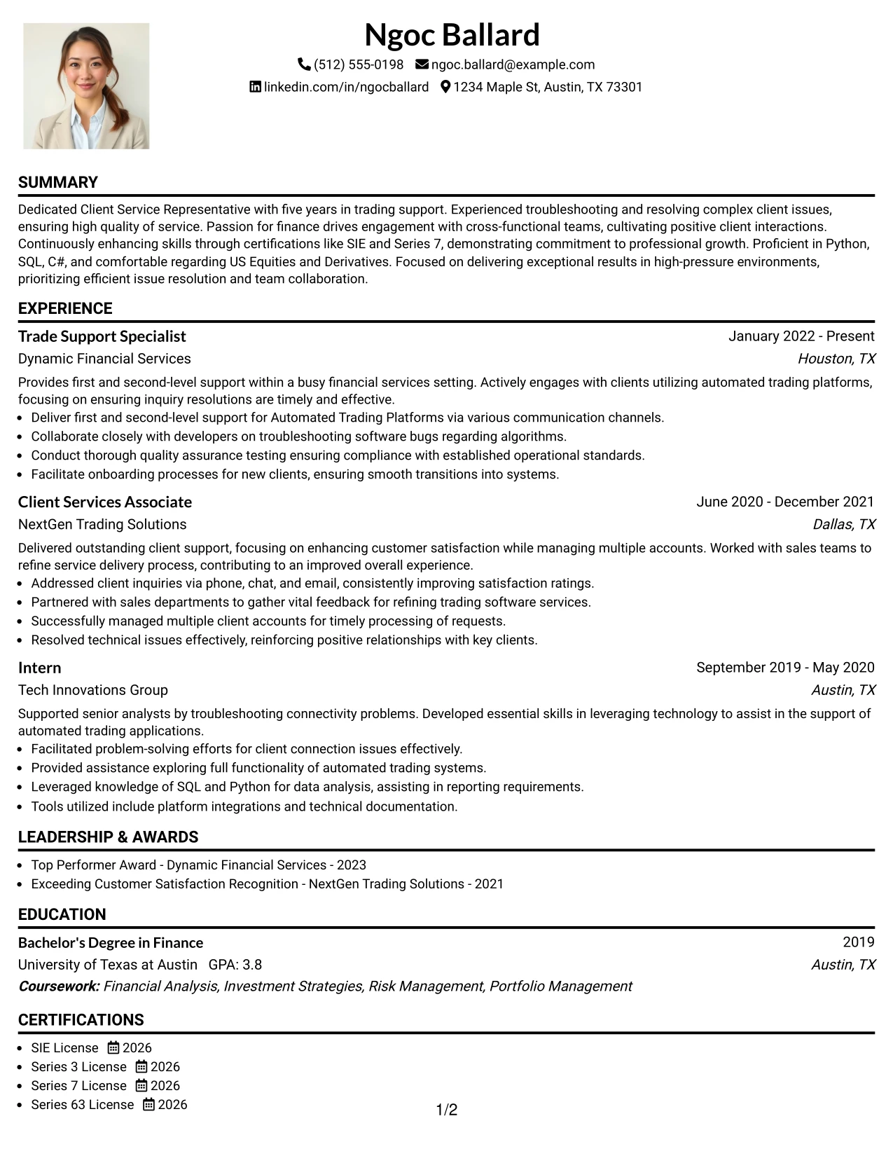 Resume Example Page 1