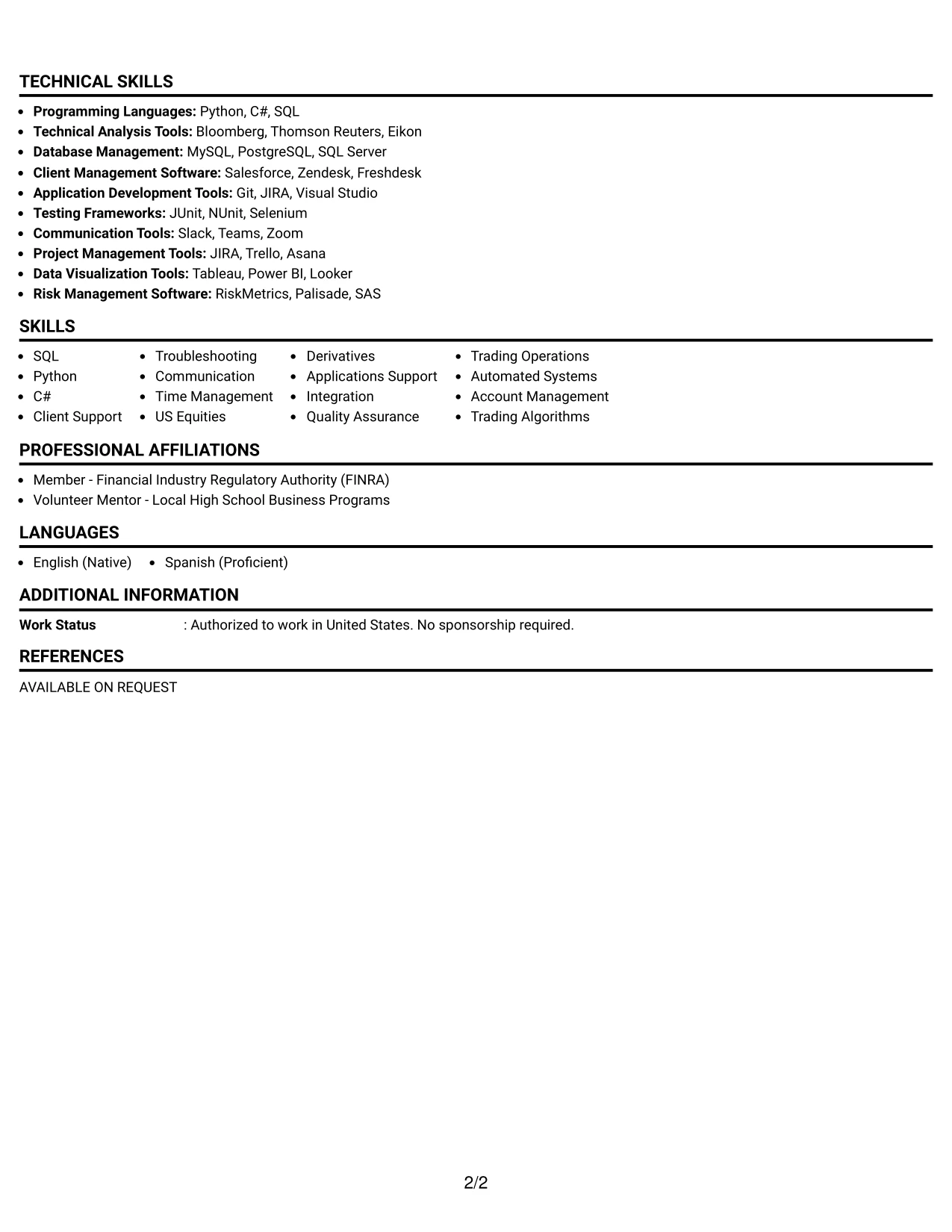 Resume Example Page 2