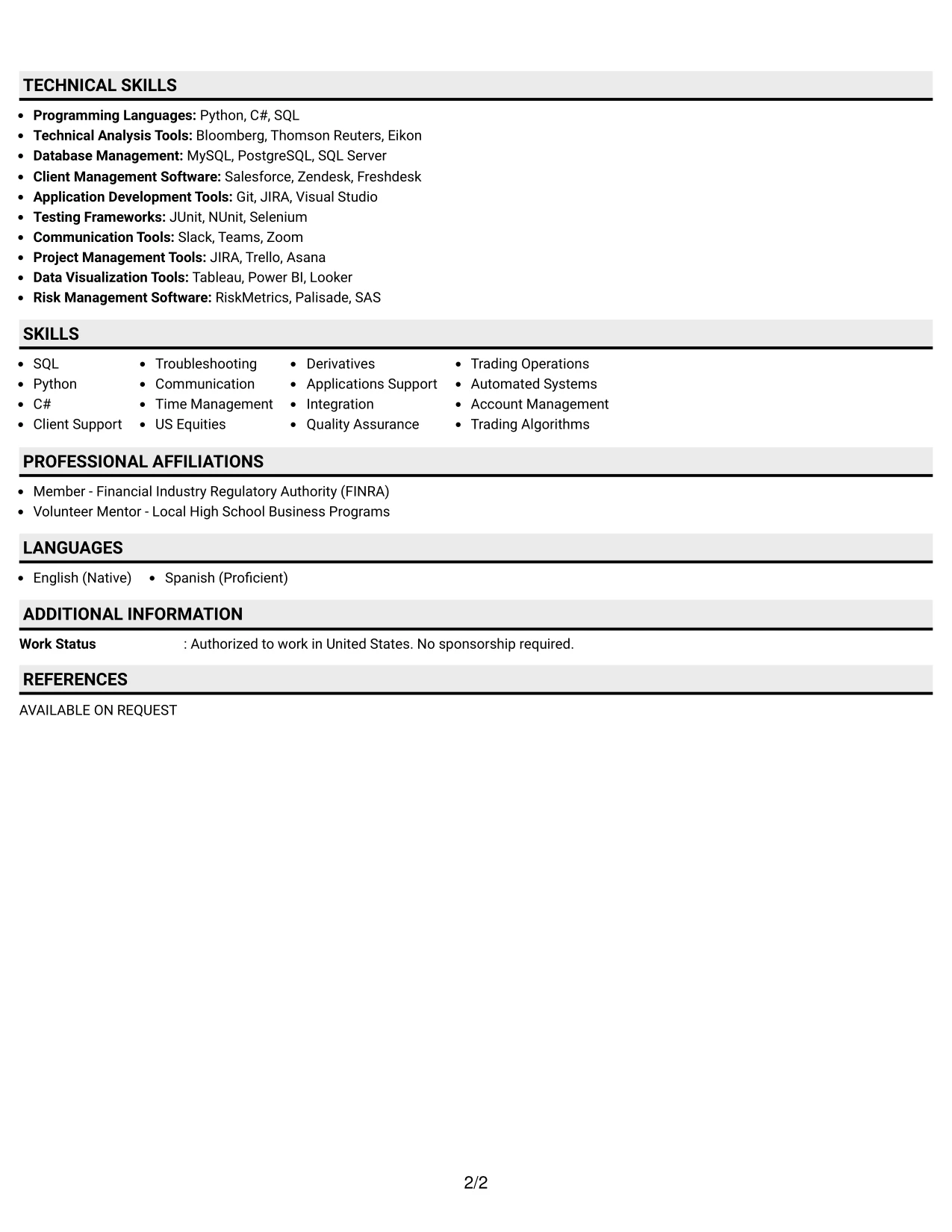 Resume Example Page 2