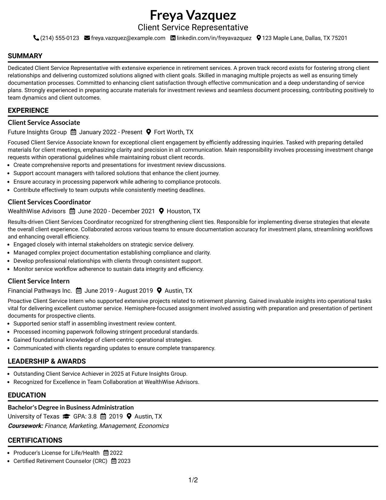 Resume Example Page 1
