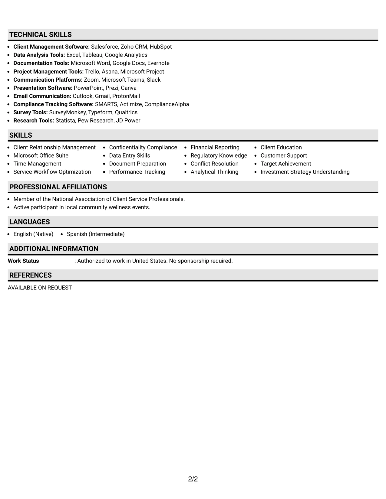 Resume Example Page 2