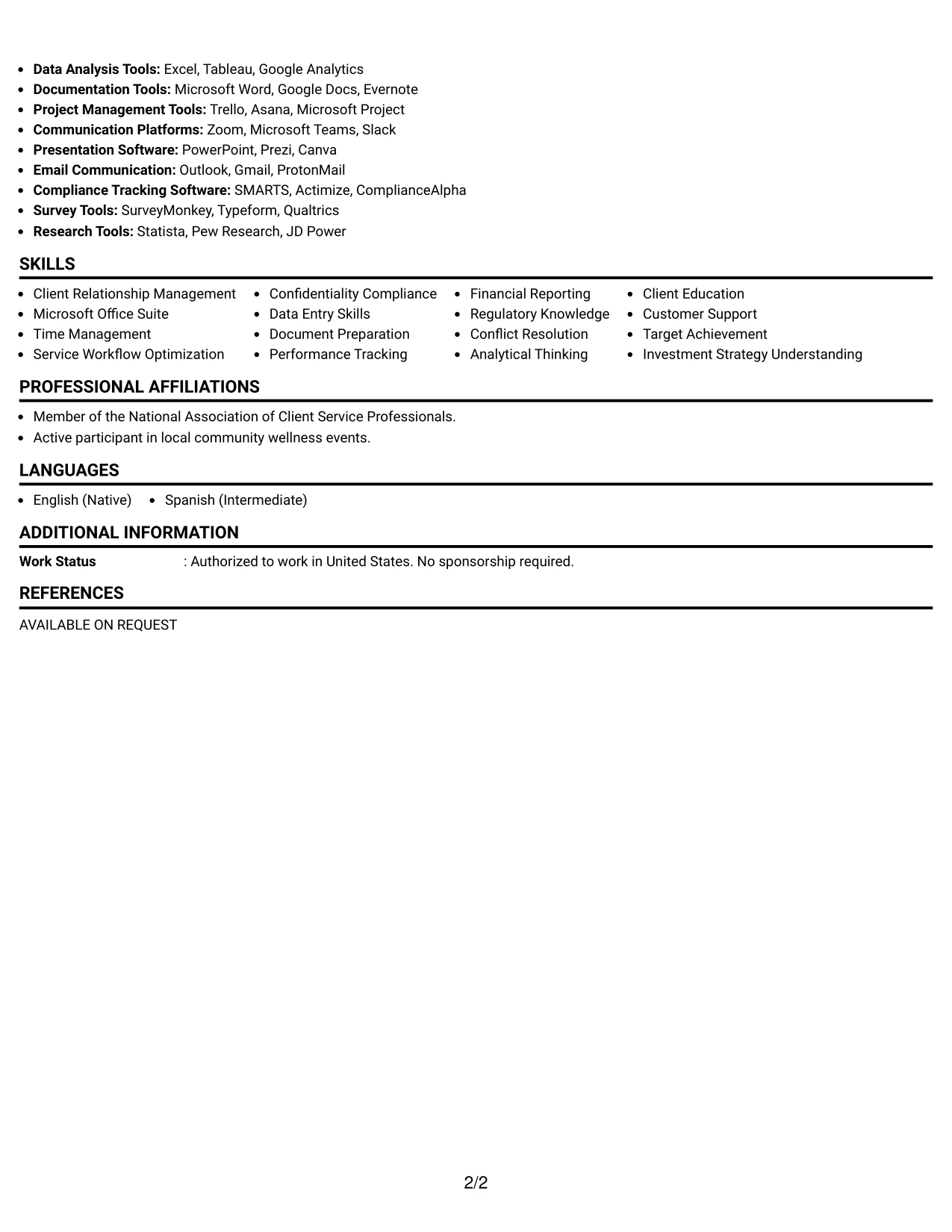 Resume Example Page 2