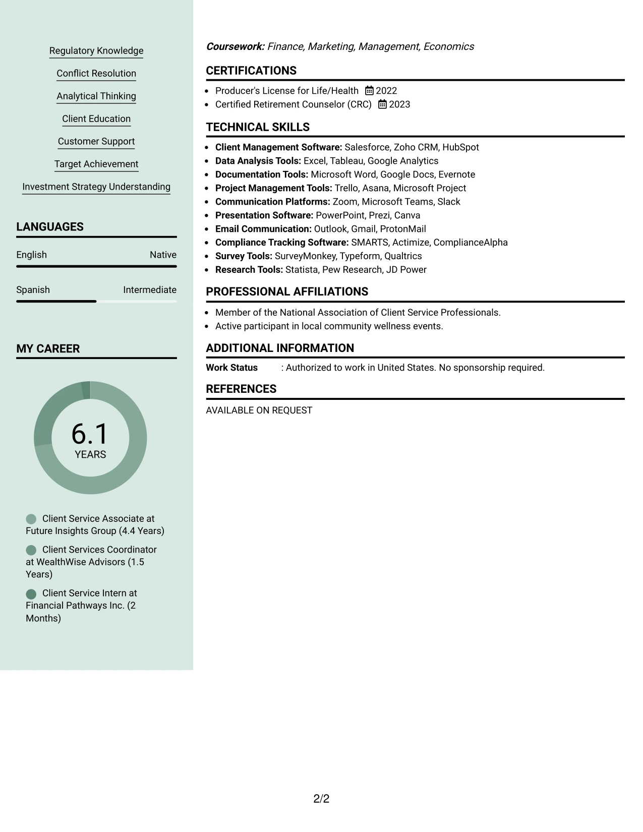 Resume Example Page 2