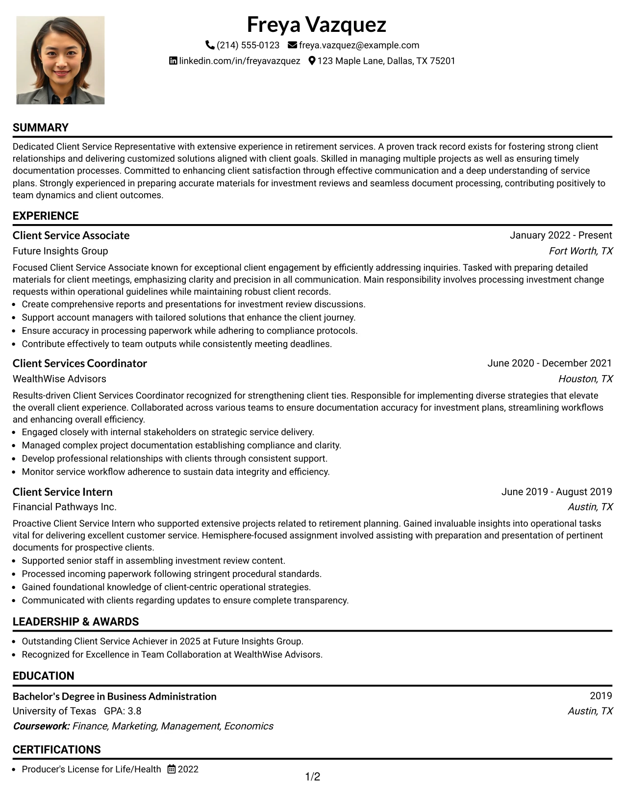 Resume Example Page 1