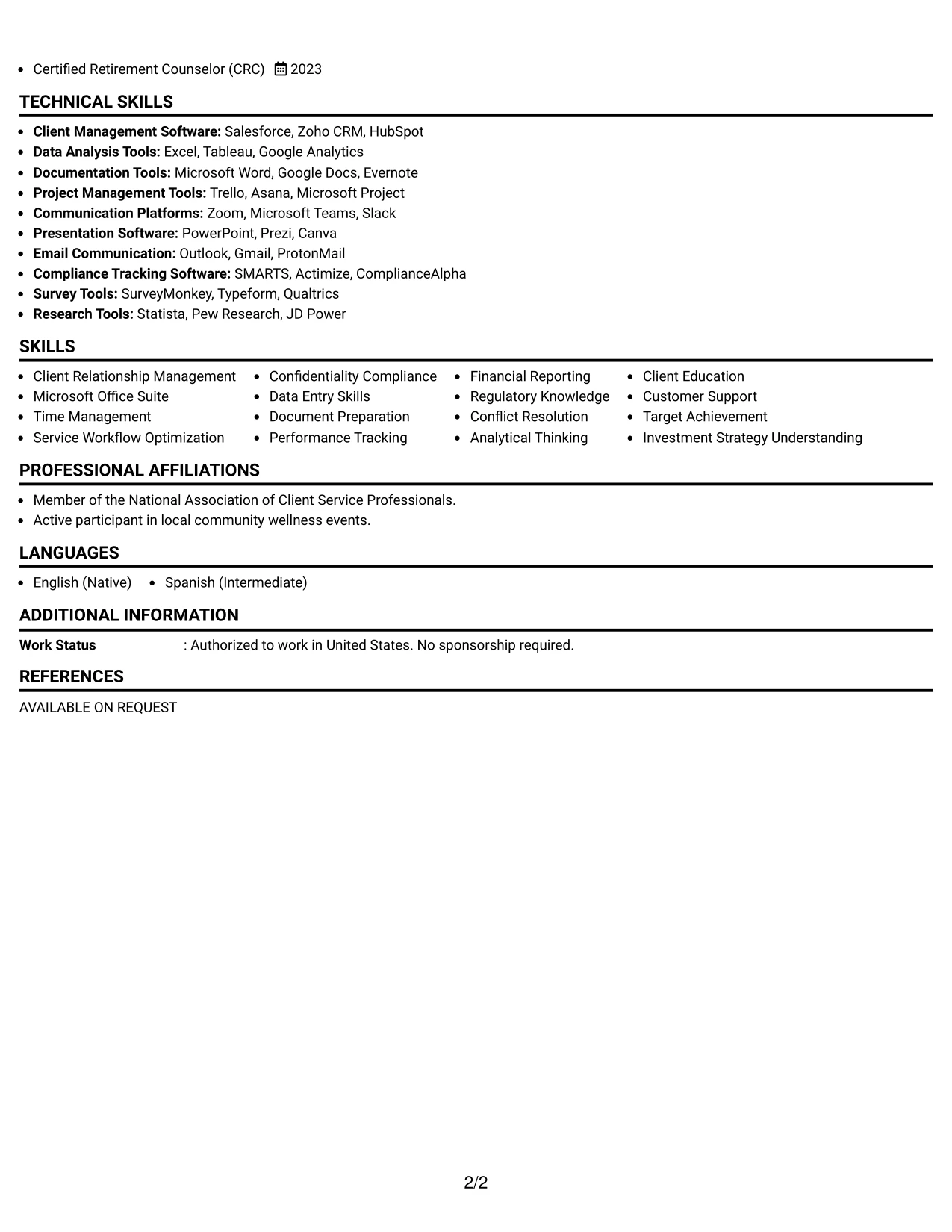 Resume Example Page 2