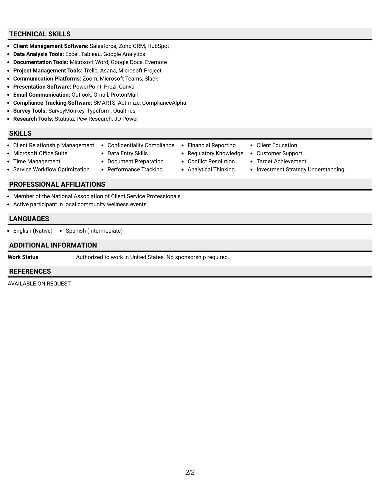 Resume Example Page 2