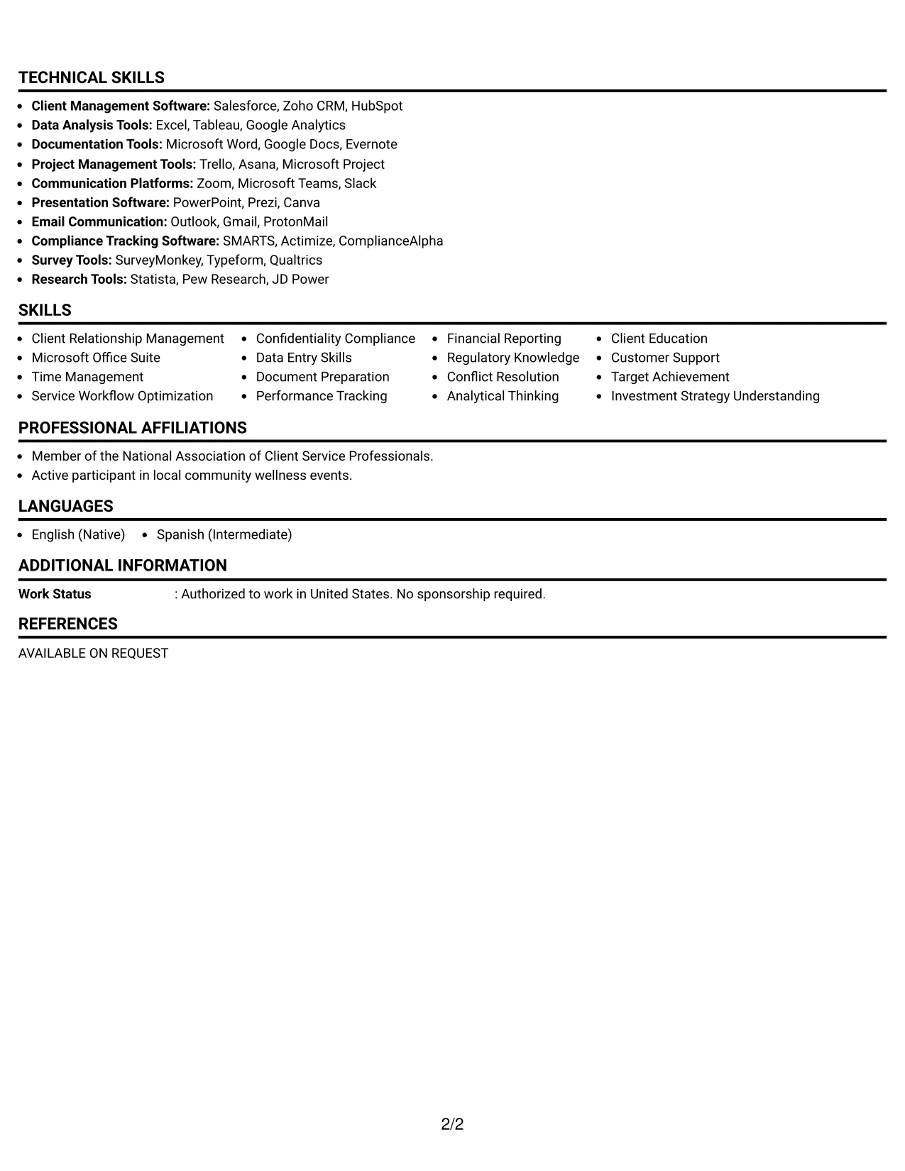 Resume Example Page 2