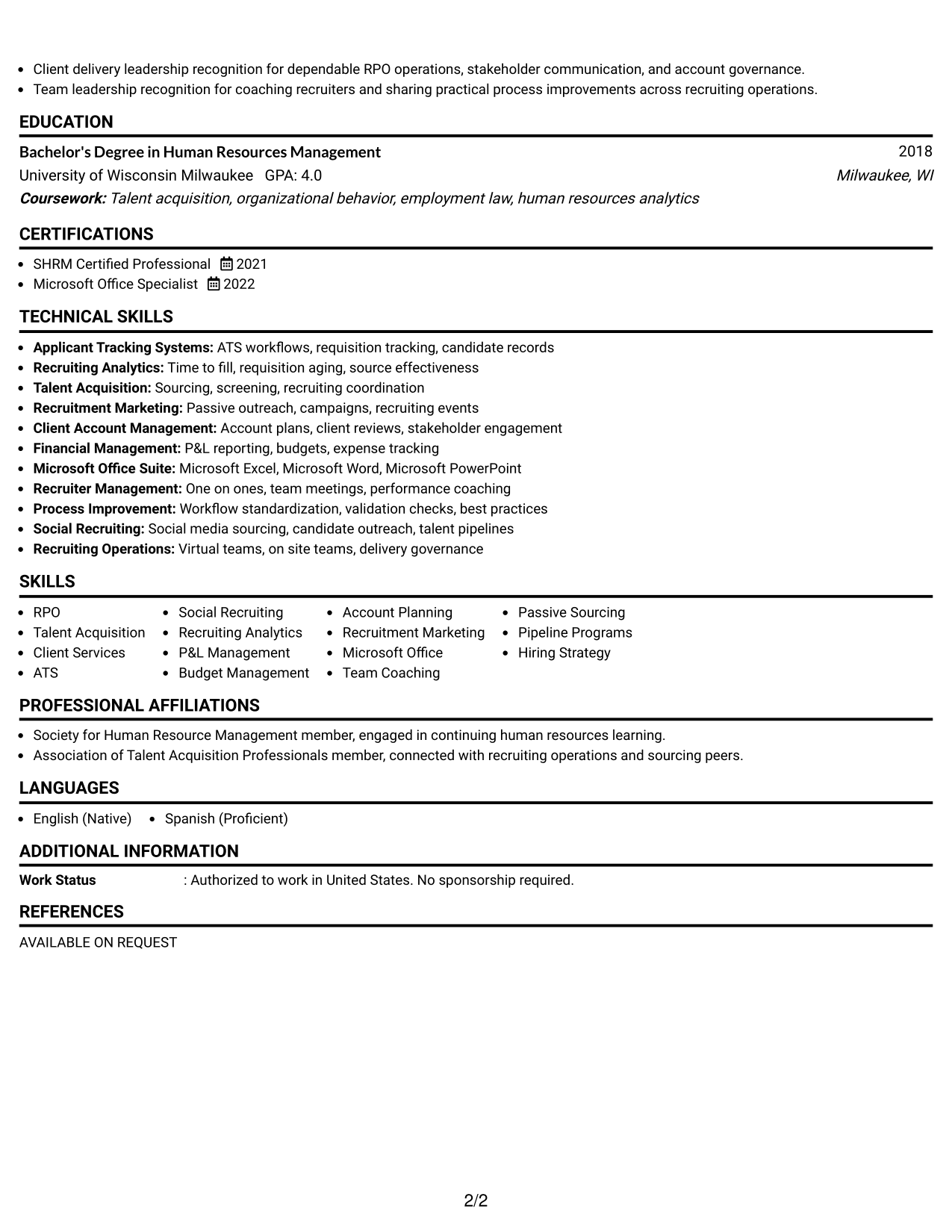 Resume Example Page 2