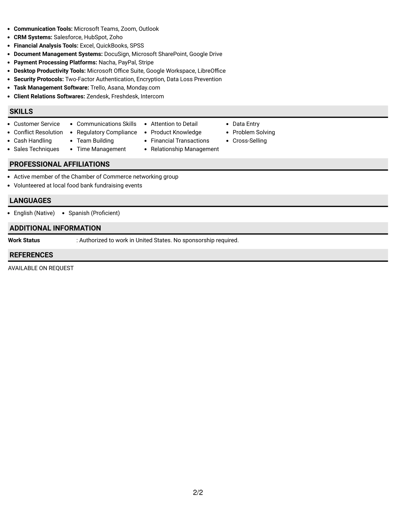 Resume Example Page 2