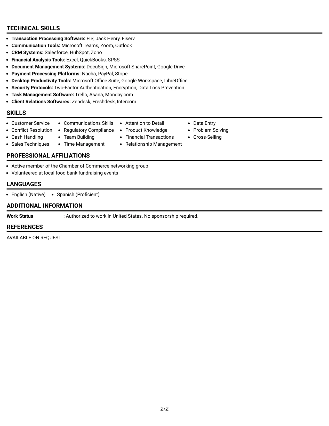 Resume Example Page 2