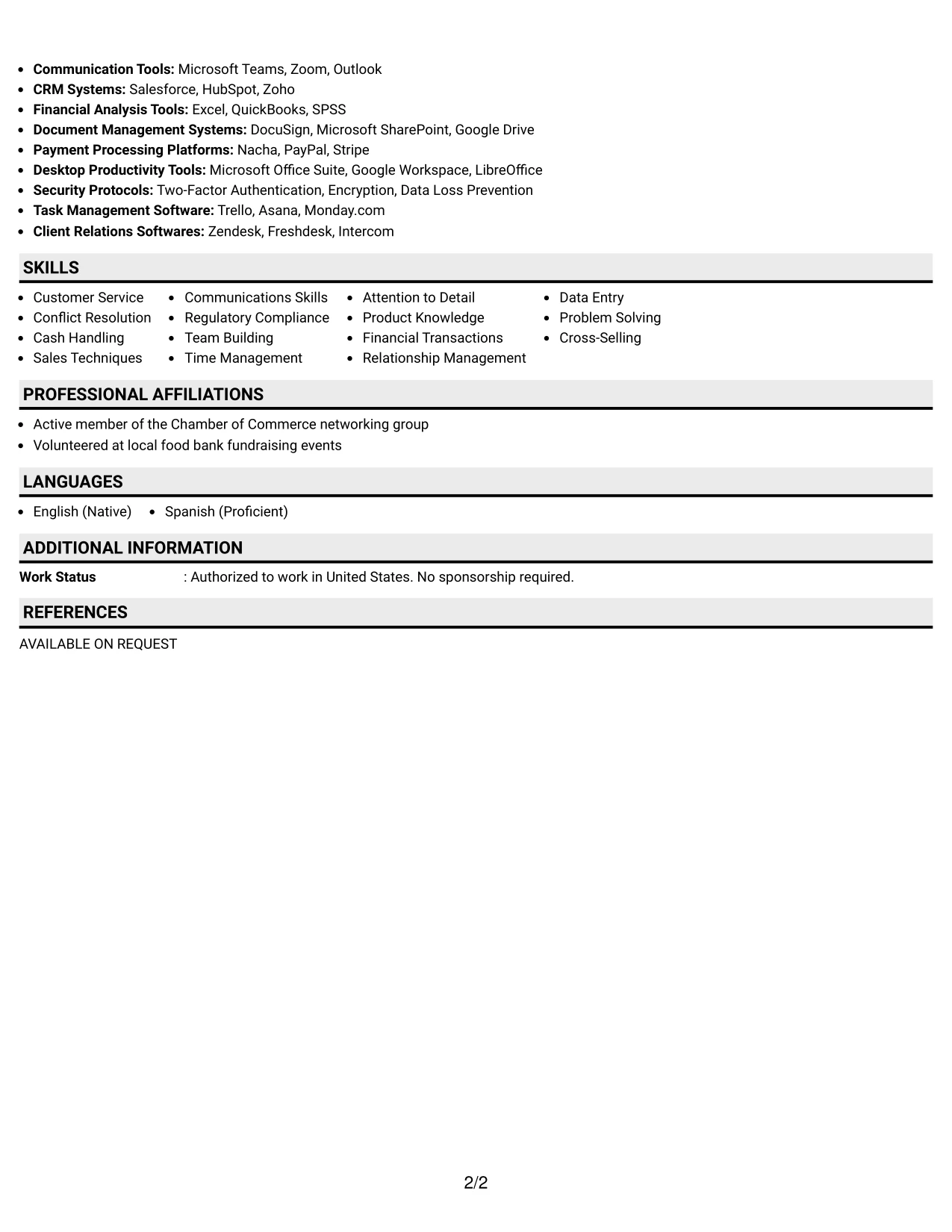 Resume Example Page 2