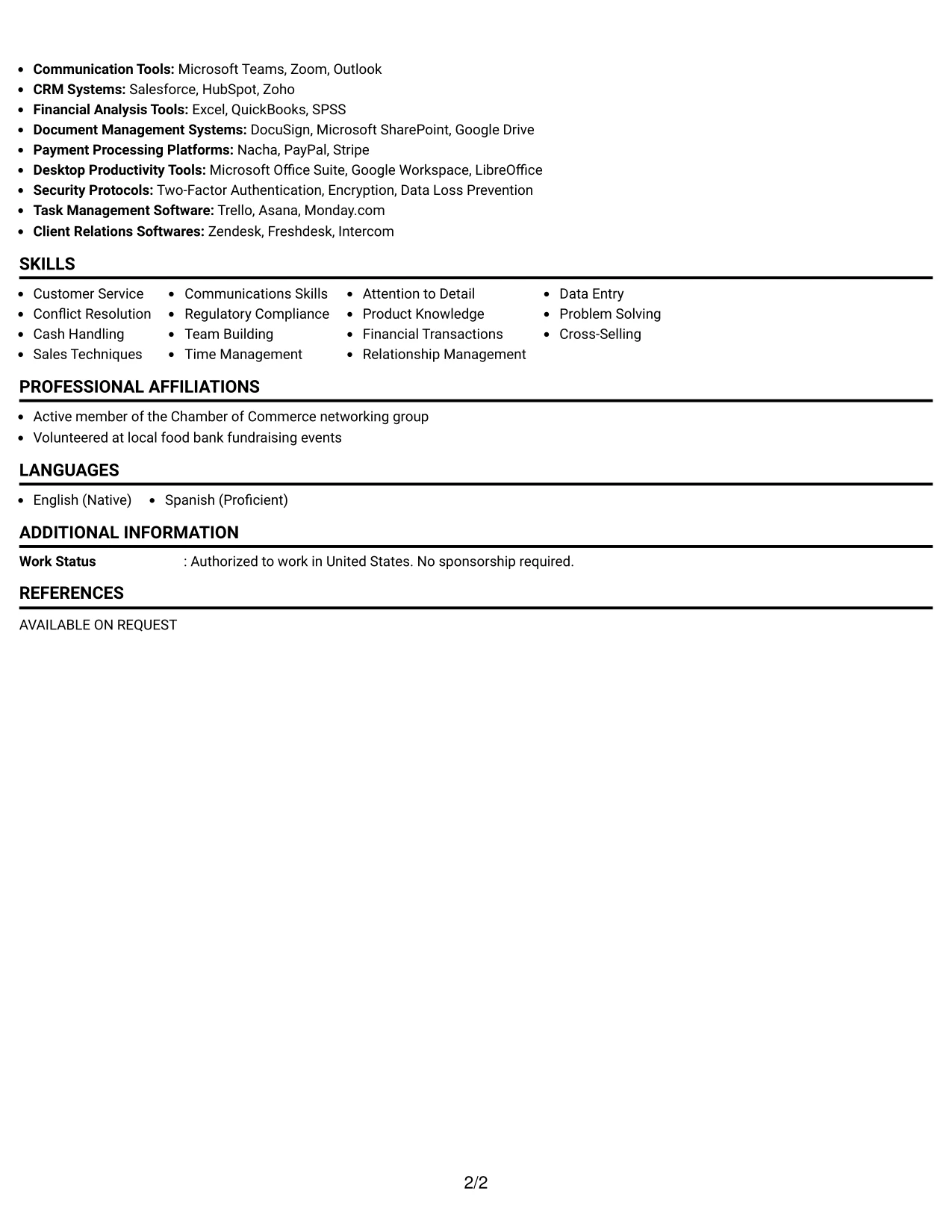 Resume Example Page 2