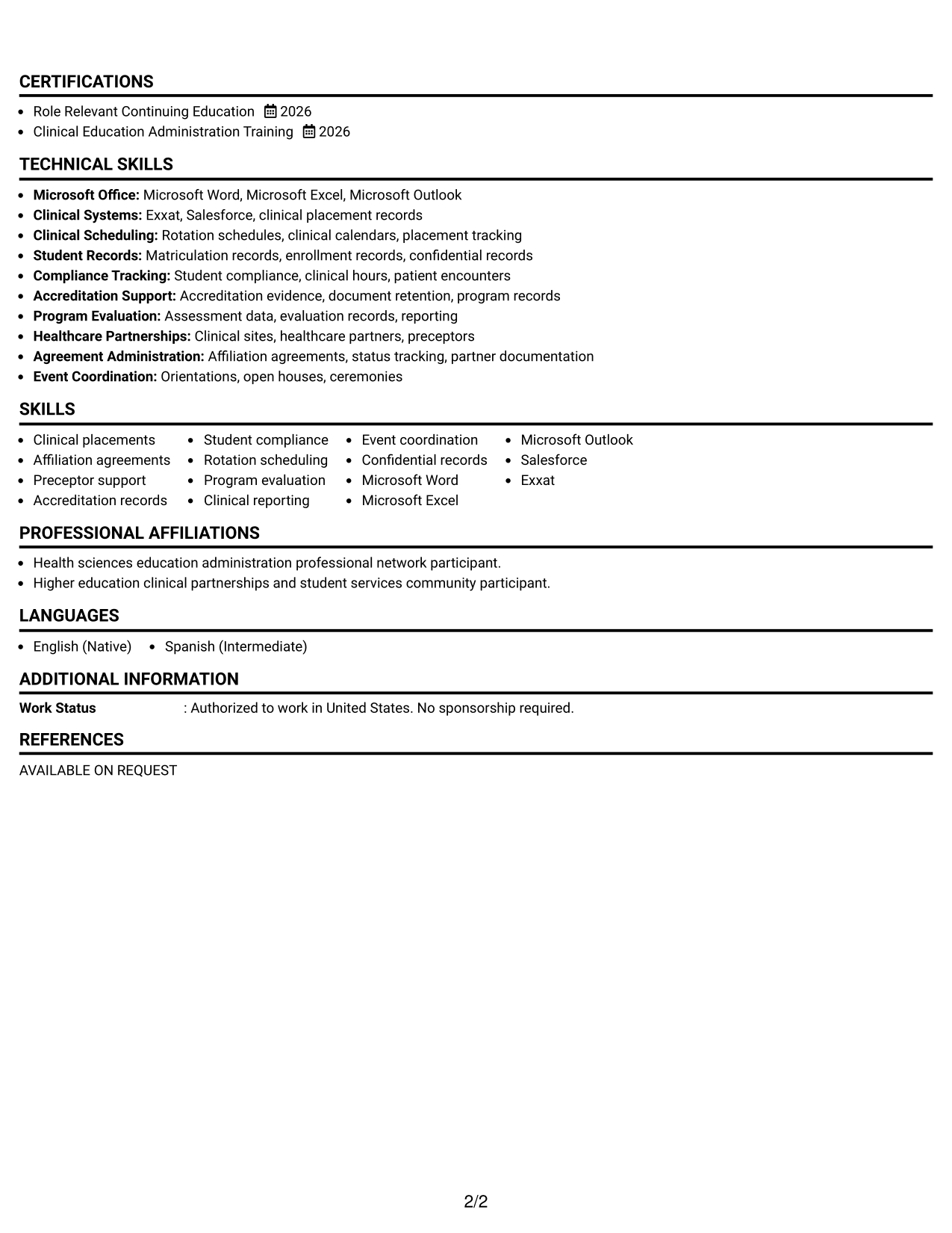 Resume Example Page 2