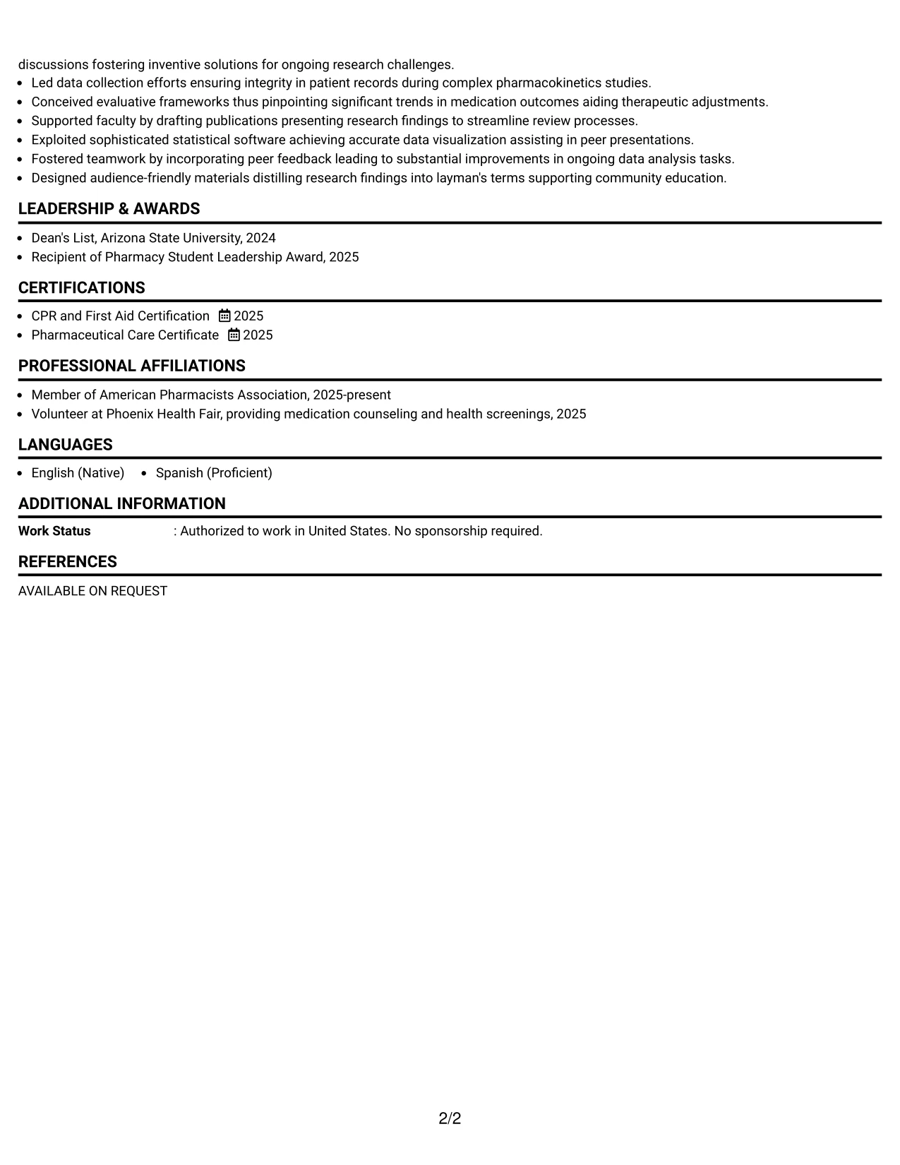 Resume Example Page 2