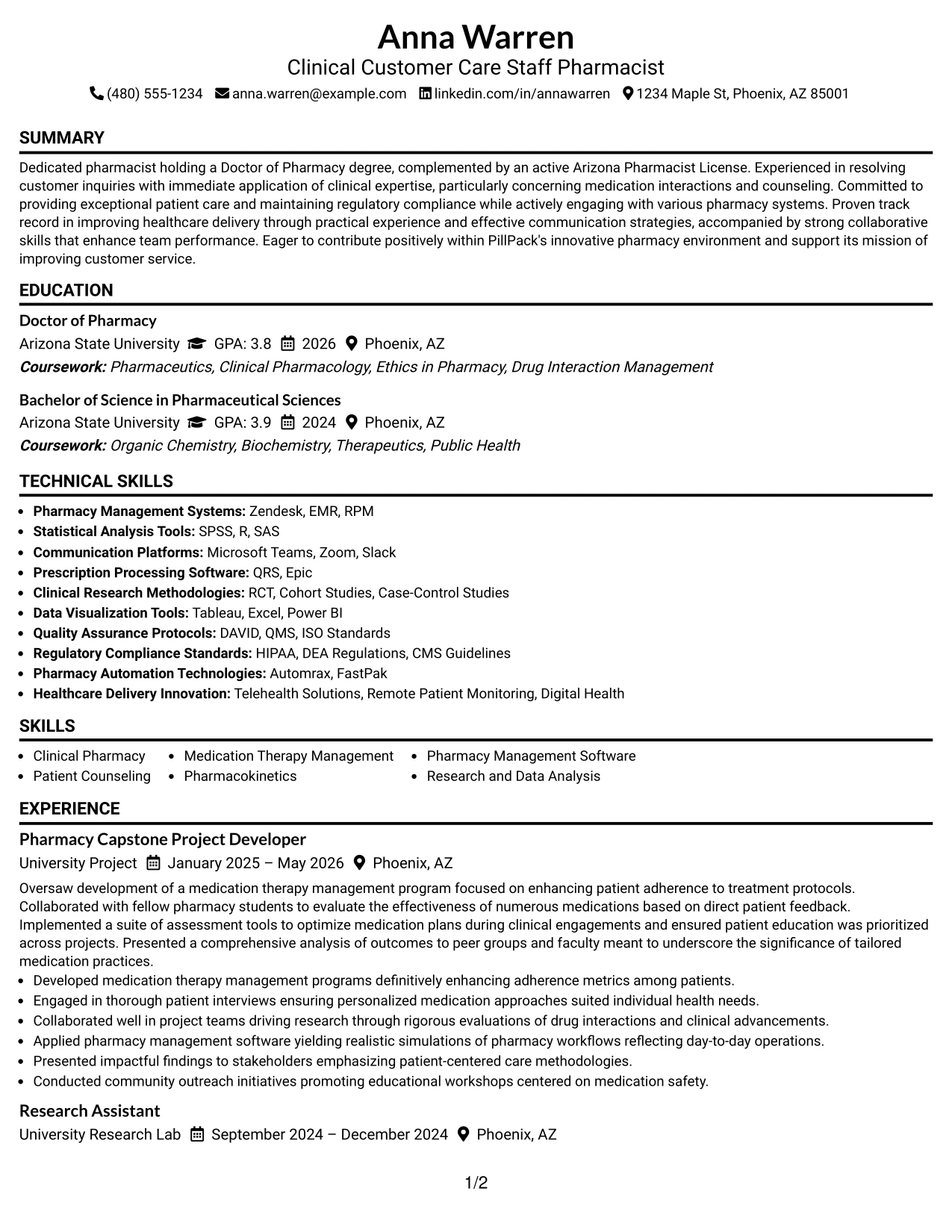 Resume Example Page 1