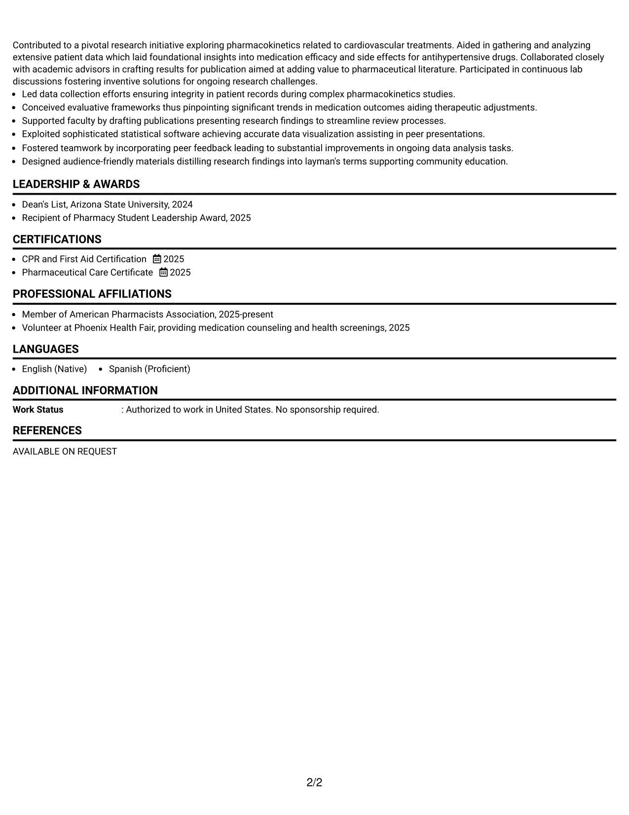 Resume Example Page 2