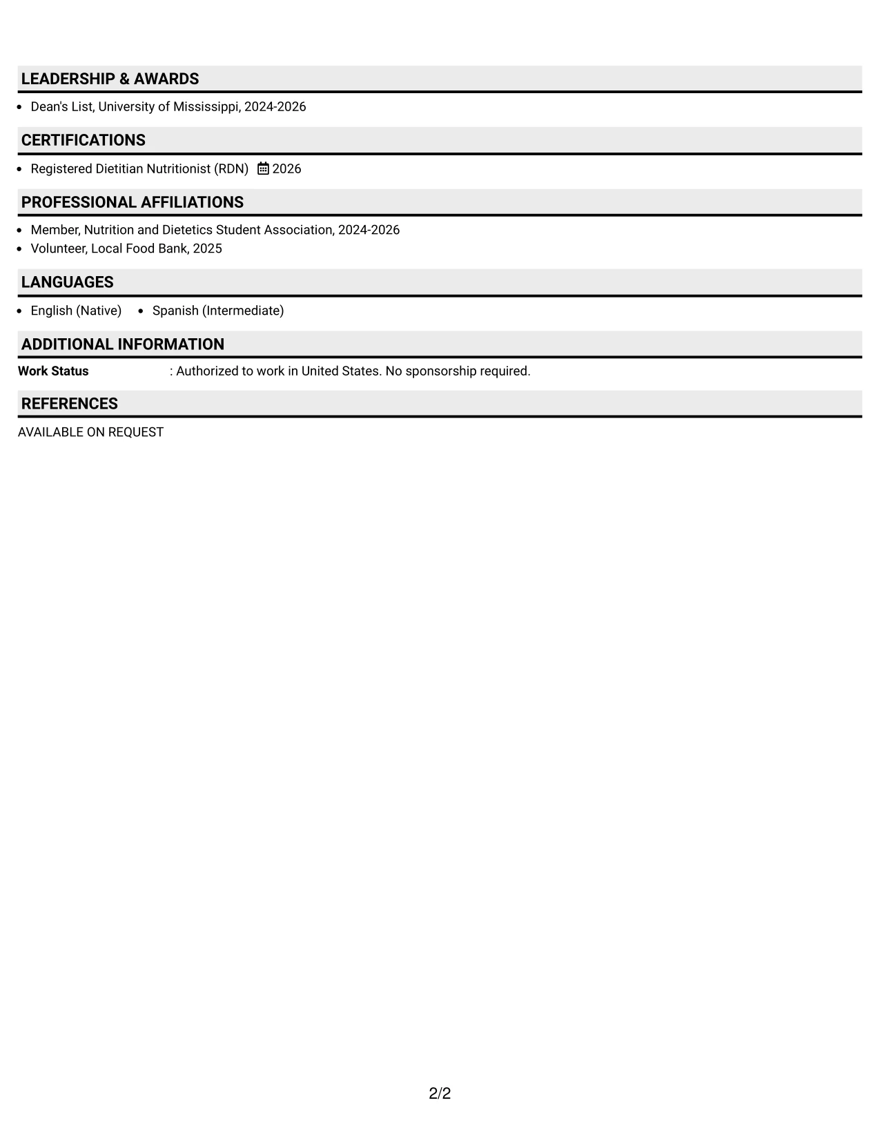 Resume Example Page 2