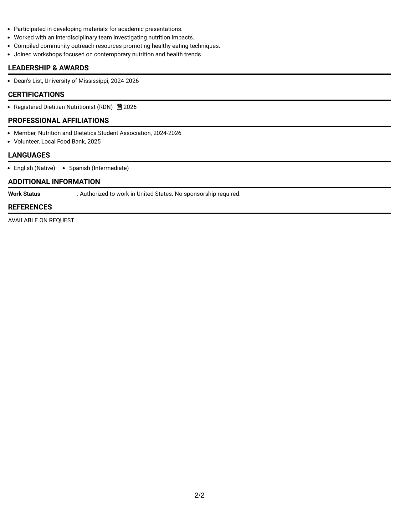 Resume Example Page 2