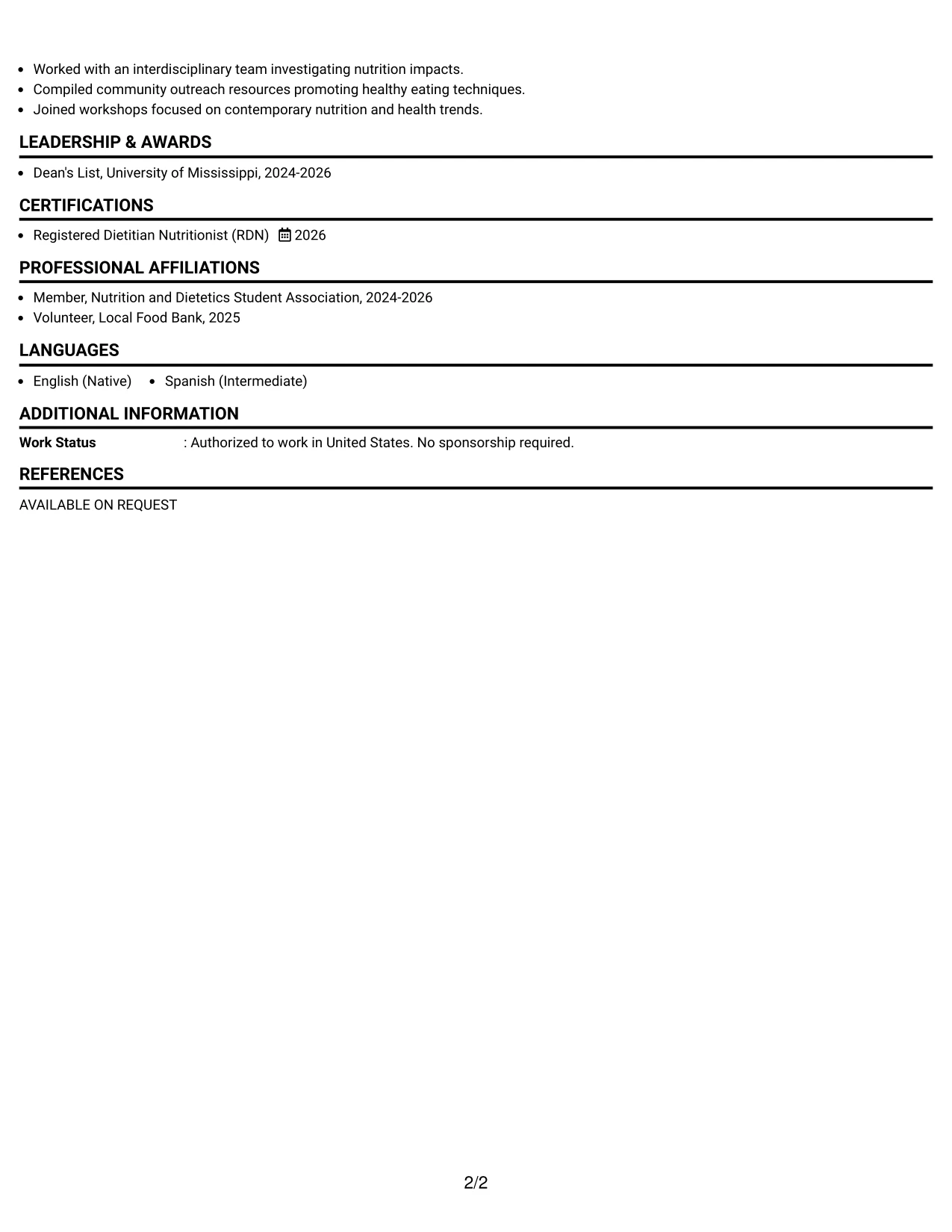 Resume Example Page 2