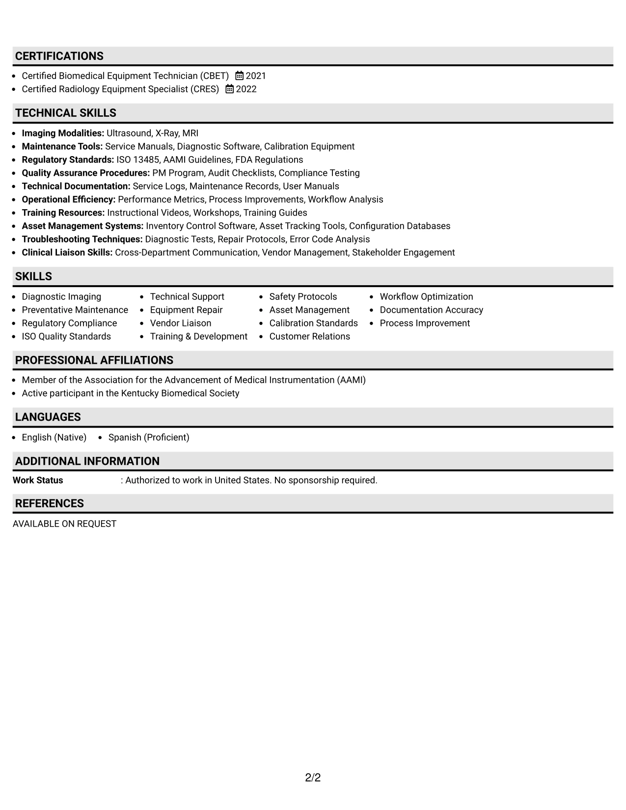 Resume Example Page 2