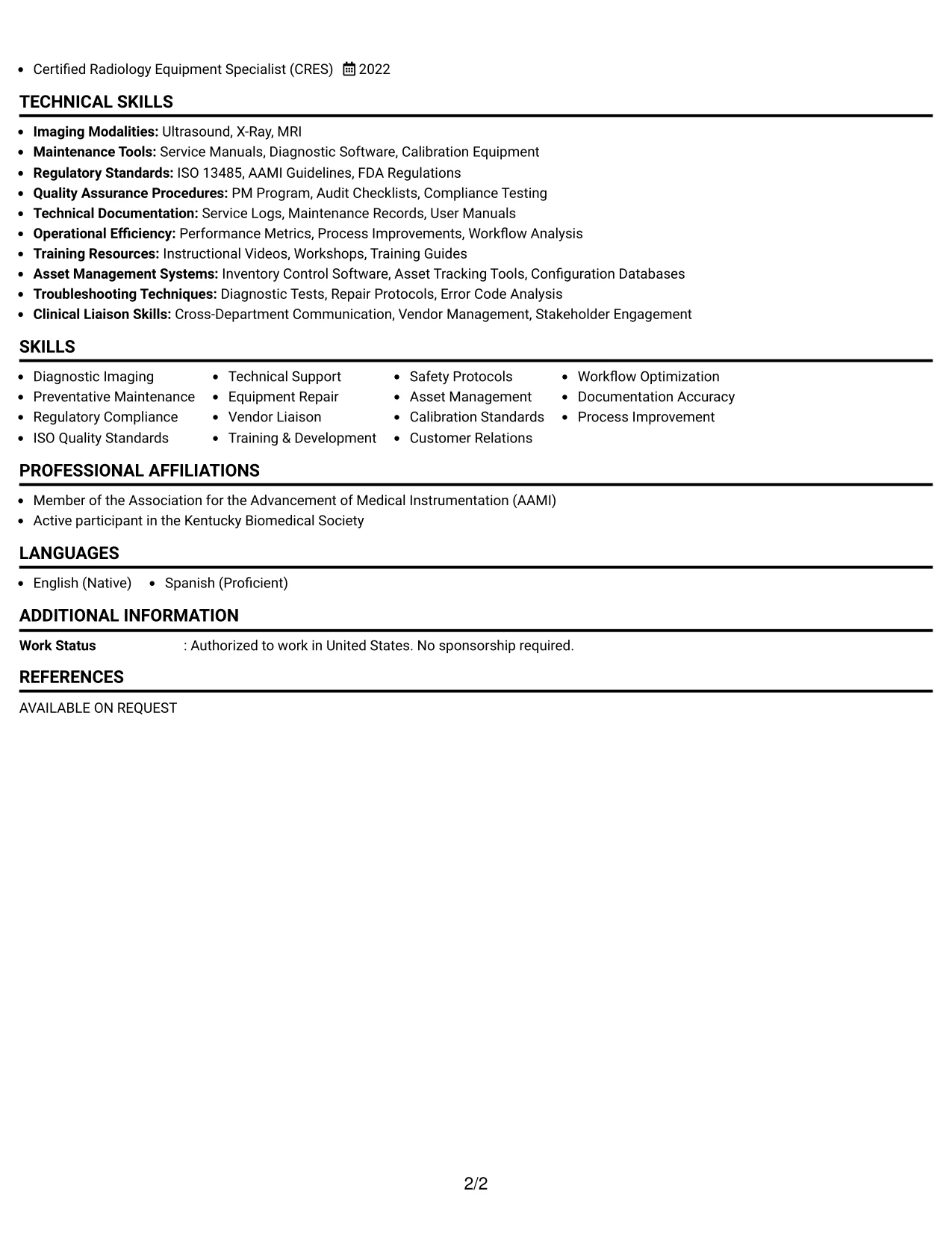 Resume Example Page 2