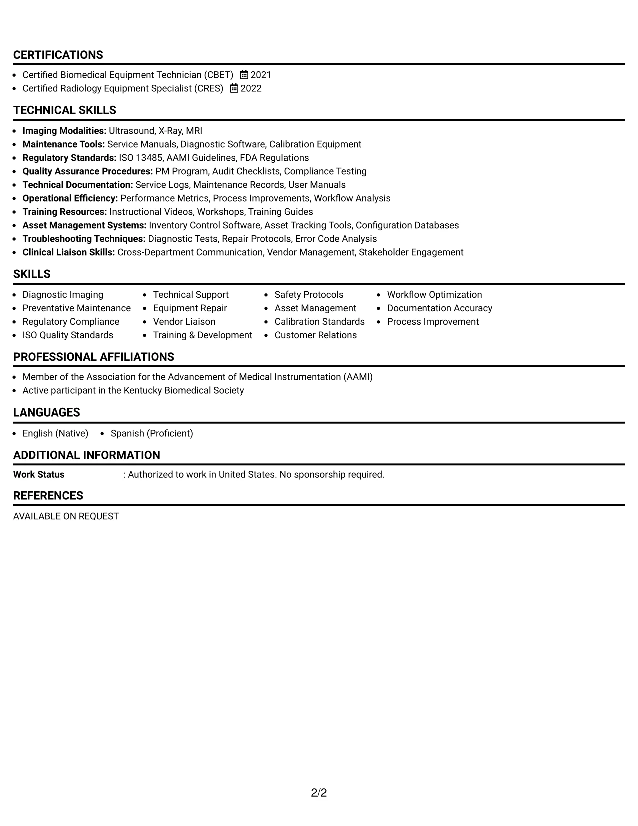 Resume Example Page 2