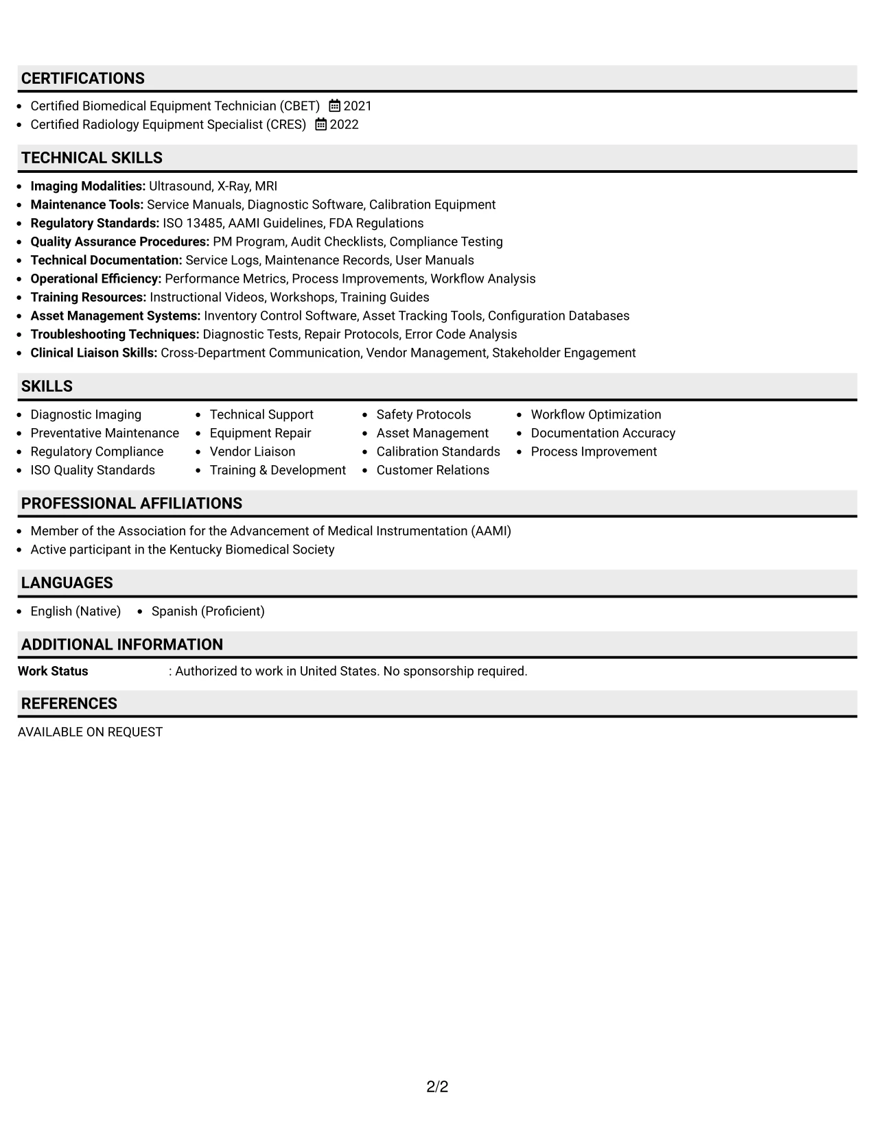 Resume Example Page 2