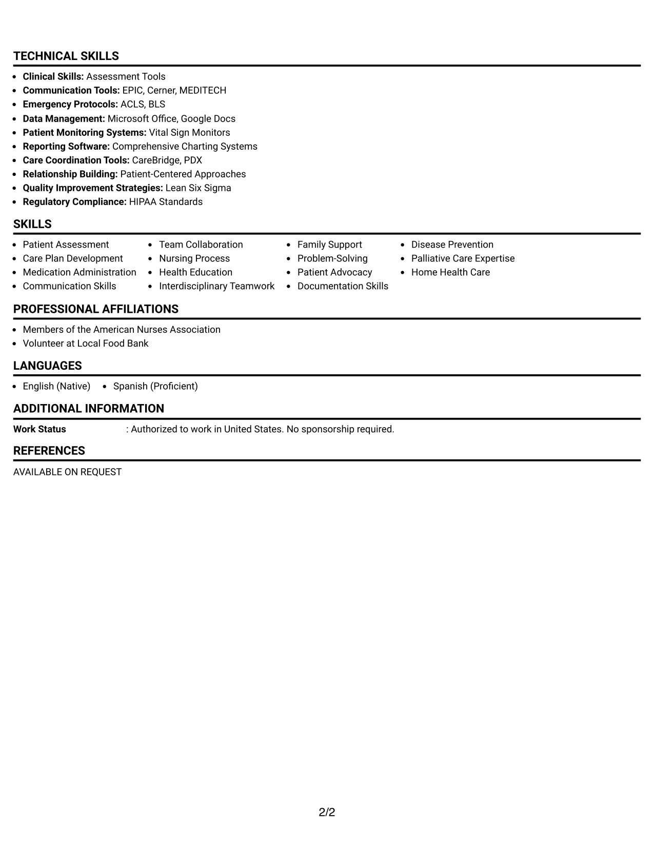 Resume Example Page 2