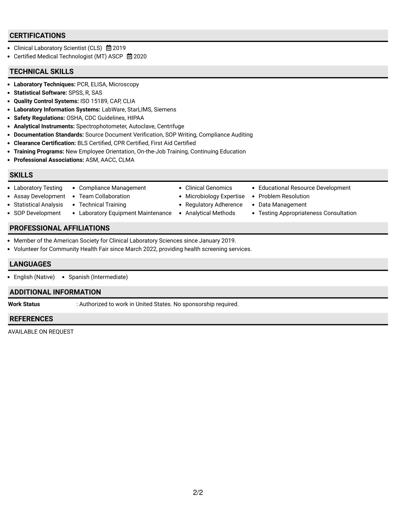 Resume Example Page 2
