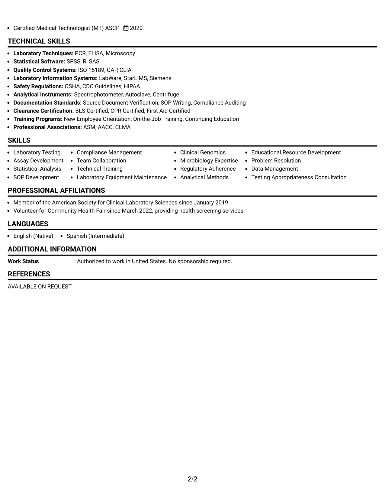 Resume Example Page 2