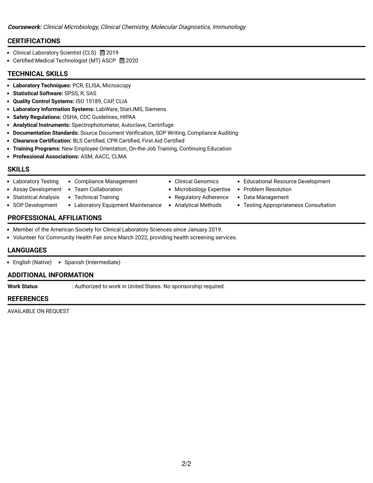 Resume Example Page 2
