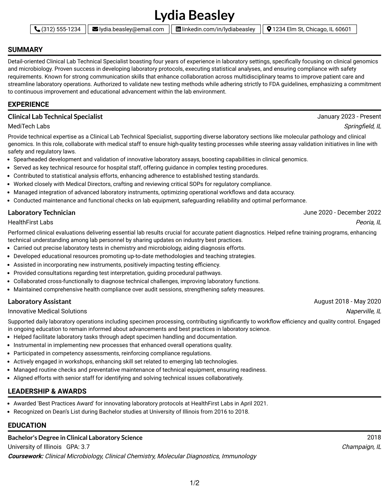 Resume Example Page 1