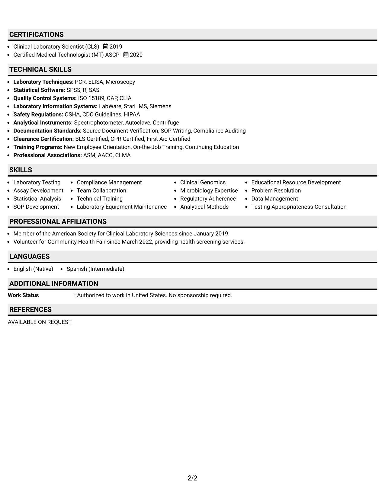 Resume Example Page 2
